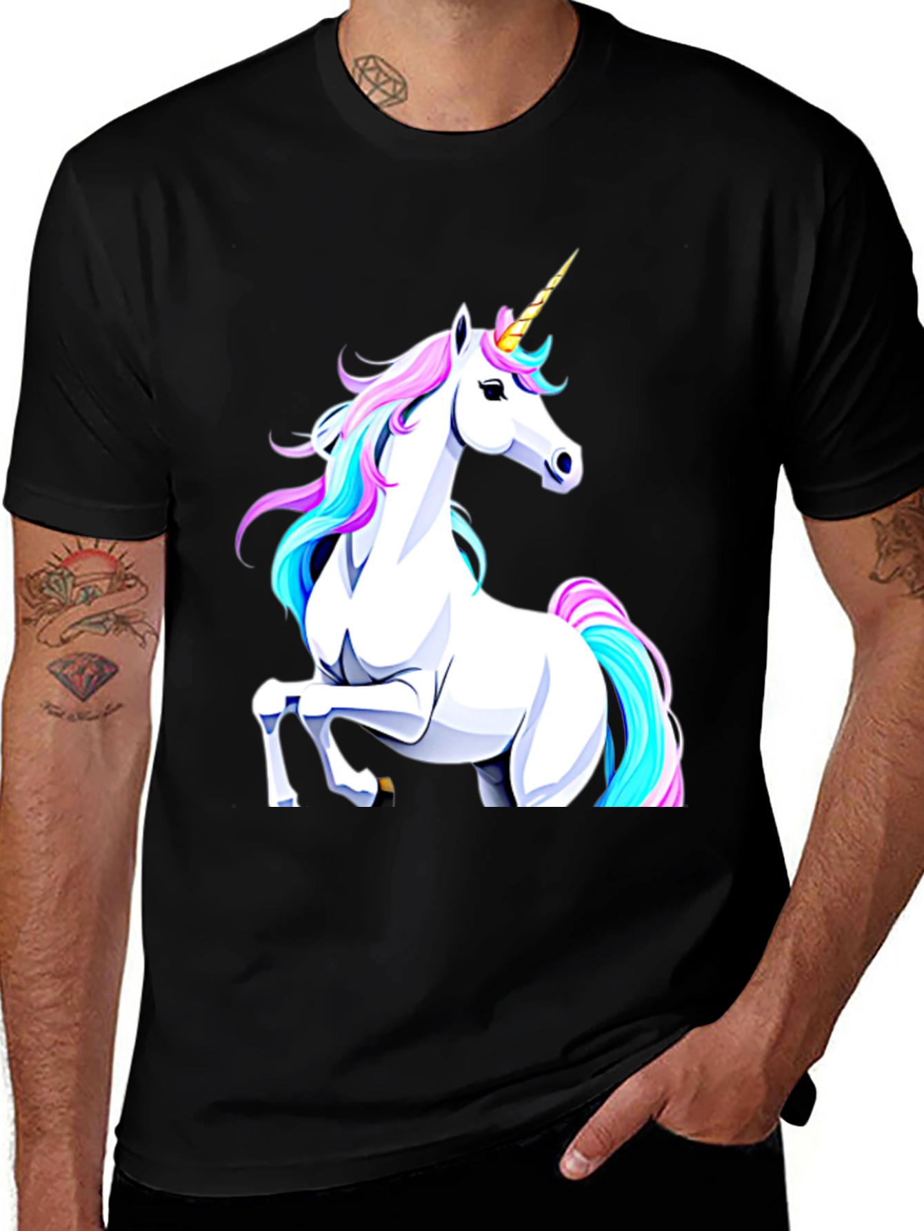 Variant 20 of Unicorn Graphic Print Black T-Shirt