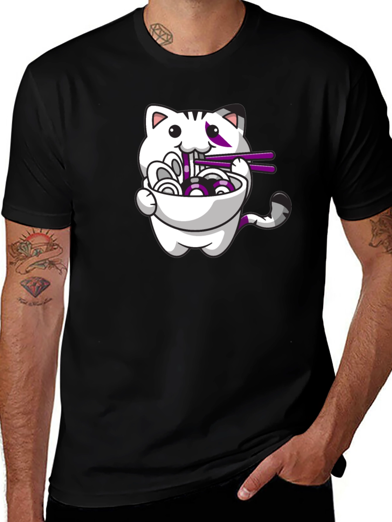 Variant 13 of Ramen Cat T-Shirt - Cute Anime Style!