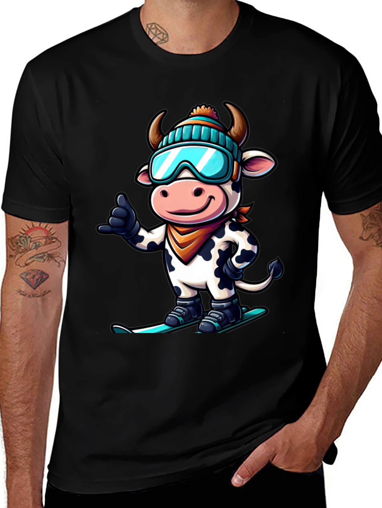 Variant 25 of Ski Cow T-Shirt: Fun Winter Graphic Tee
