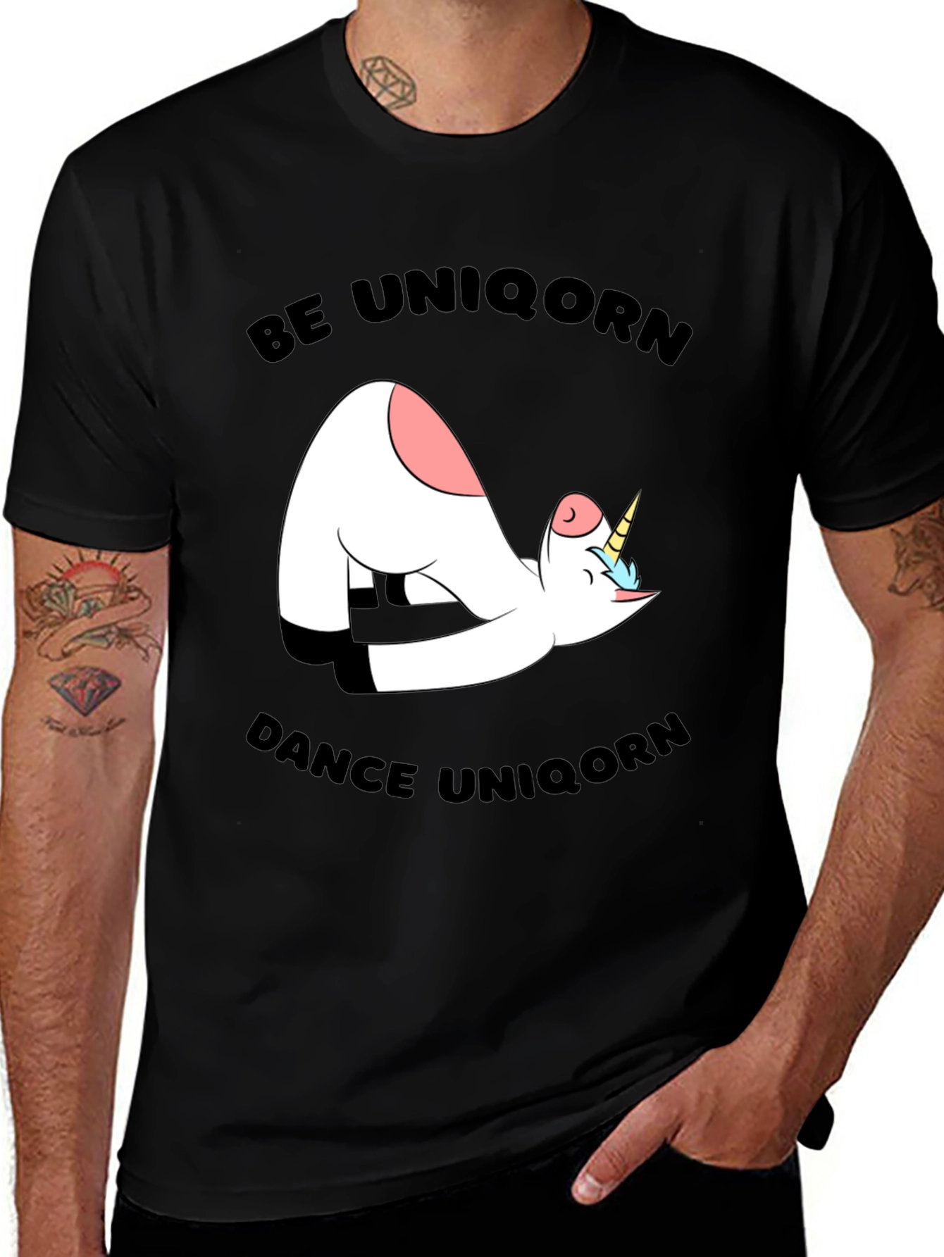 Variant 20 of Funny Unicorn Yoga Graphic Black T-Shirt