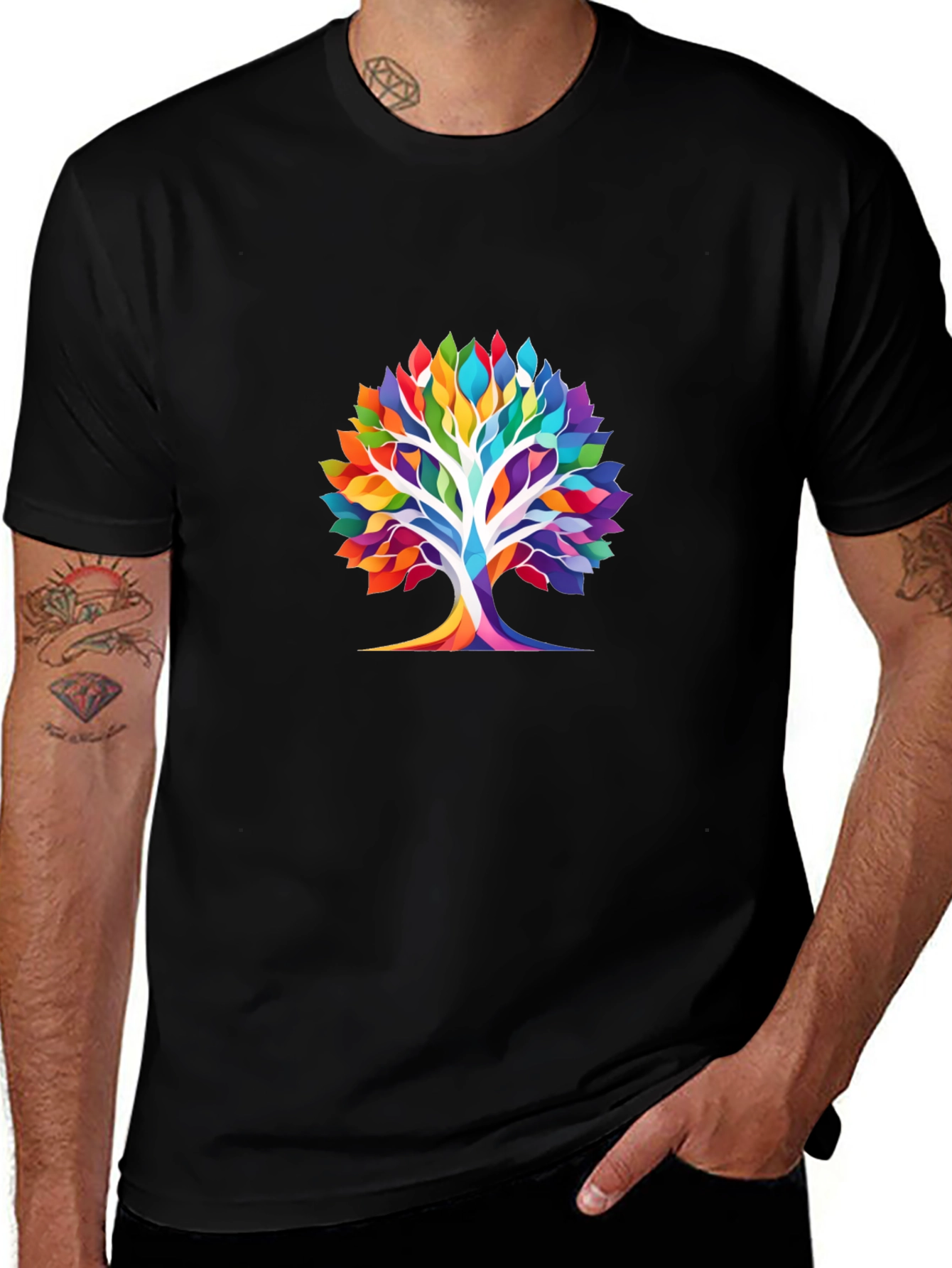 Vibrant Tree of Life Graphic T-Shirt - Black
