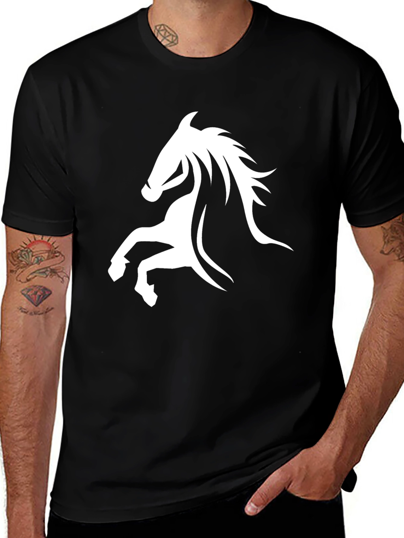 Variant 11 of Black Tee with White Horse Graphic