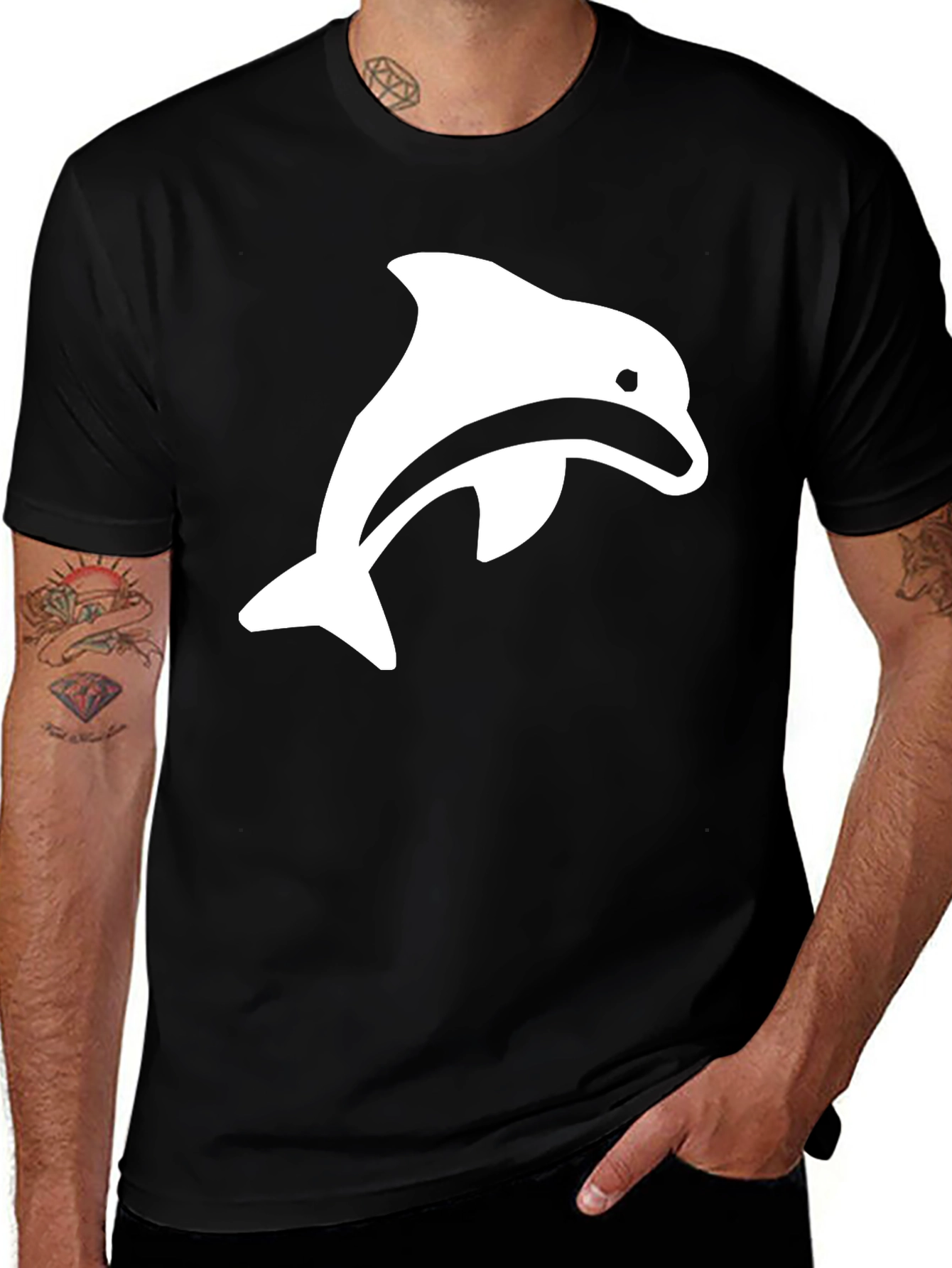 Variant 7 of Black T-Shirt with White Dolphin Graphic
