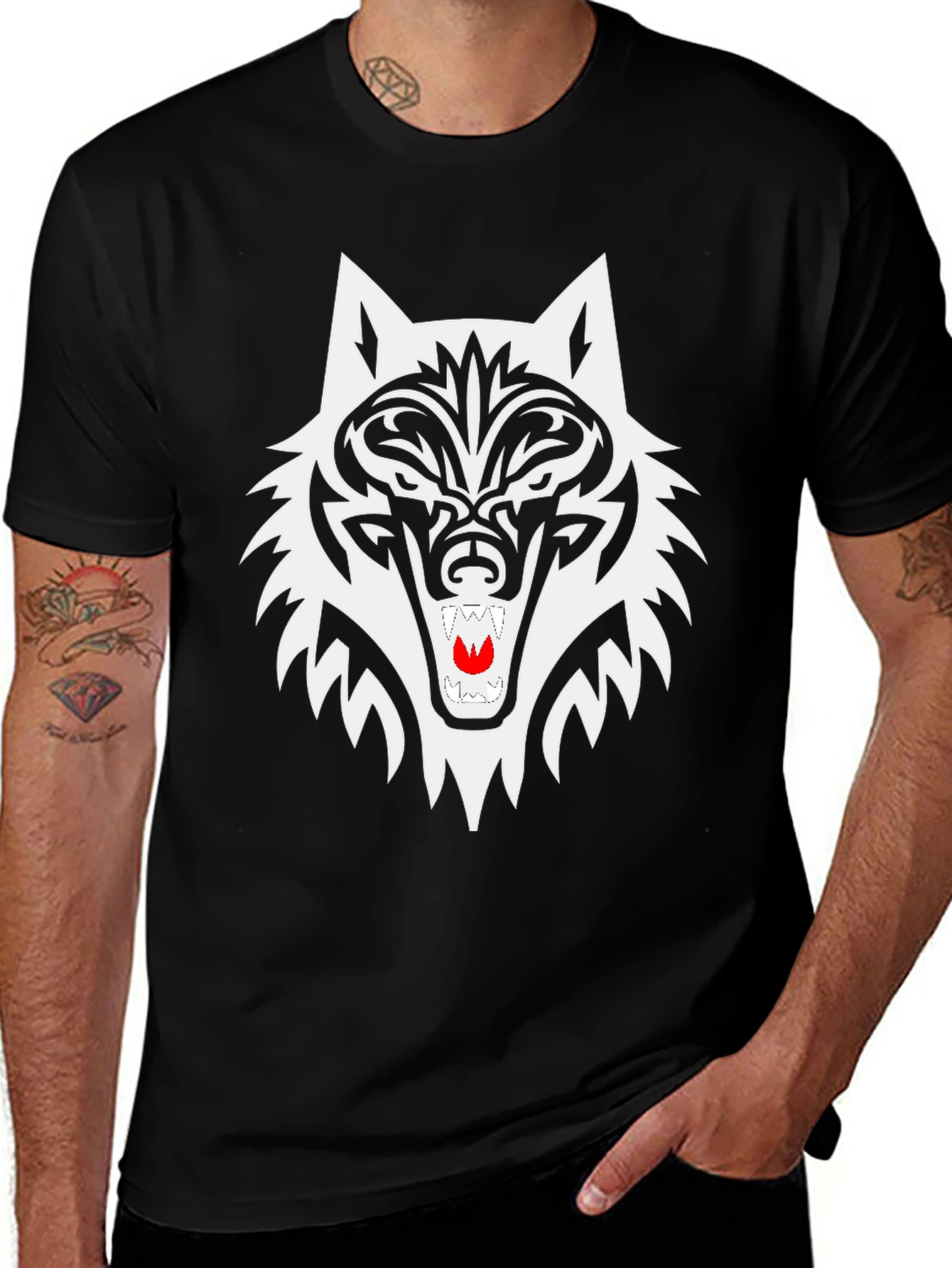 Variant 15 of Black Wolf Graphic Tee - Tribal Style
