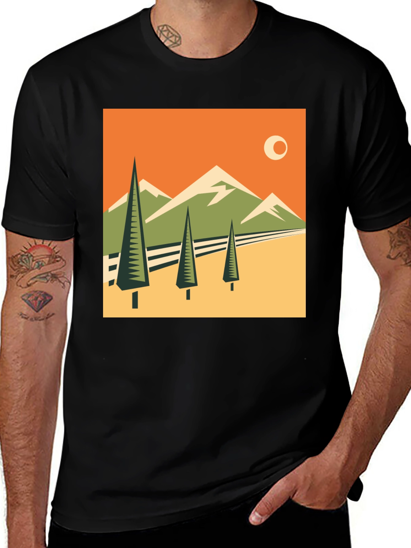 Variant 17 of Mountain & Trees Graphic Tee - Retro Design