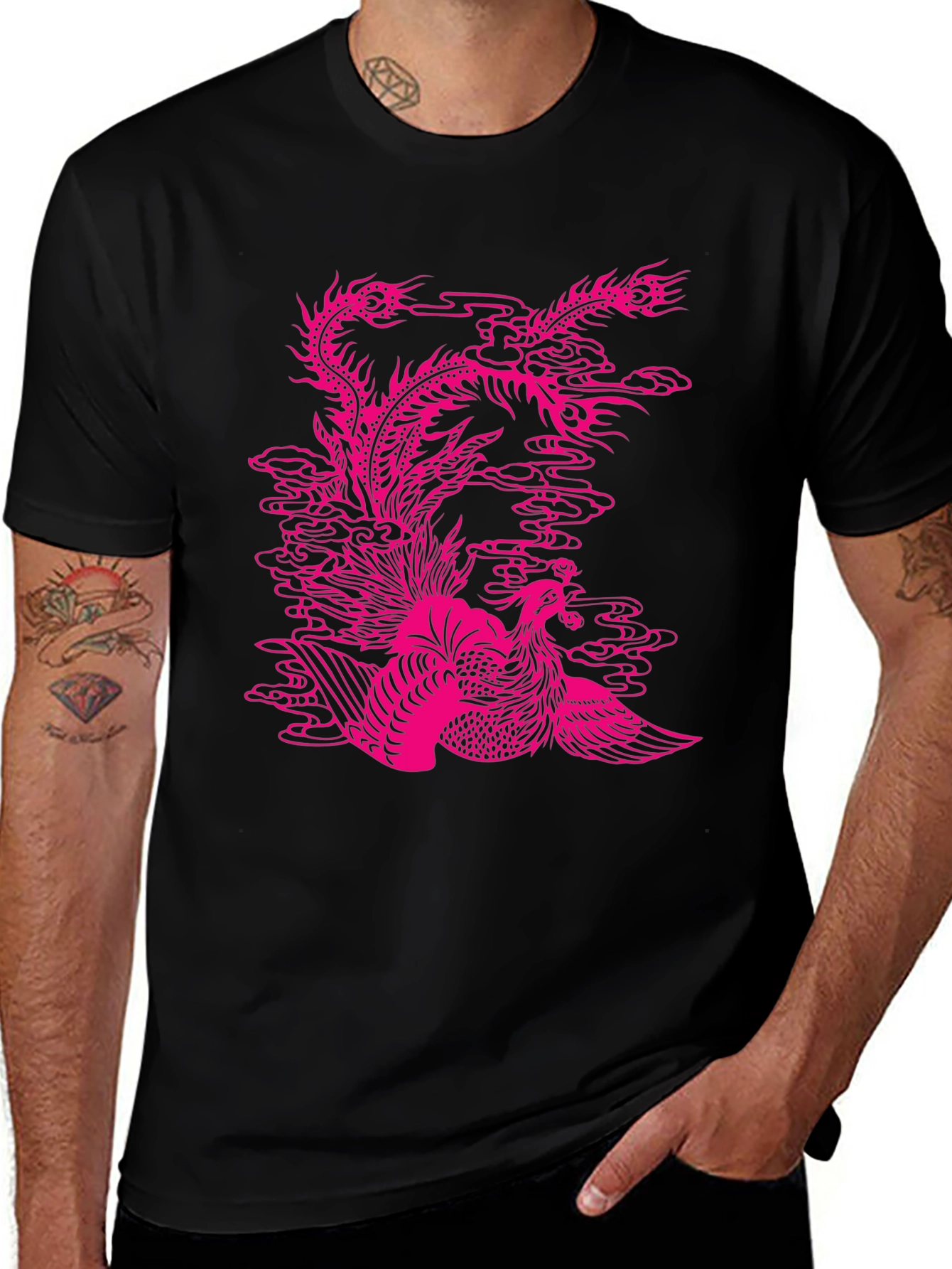 Variant 9 of Pink Phoenix Graphic Tee - Men's Black T-Shirt