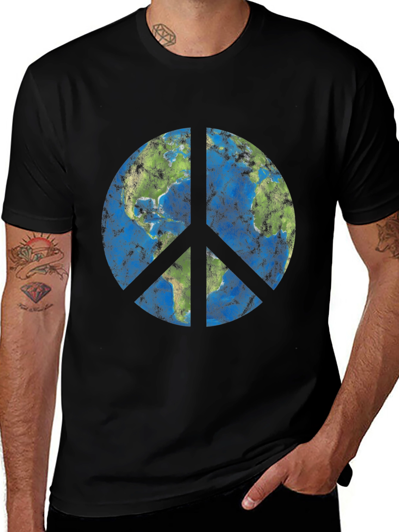 Variant 16 of Earth Peace Sign Graphic Tee - Black