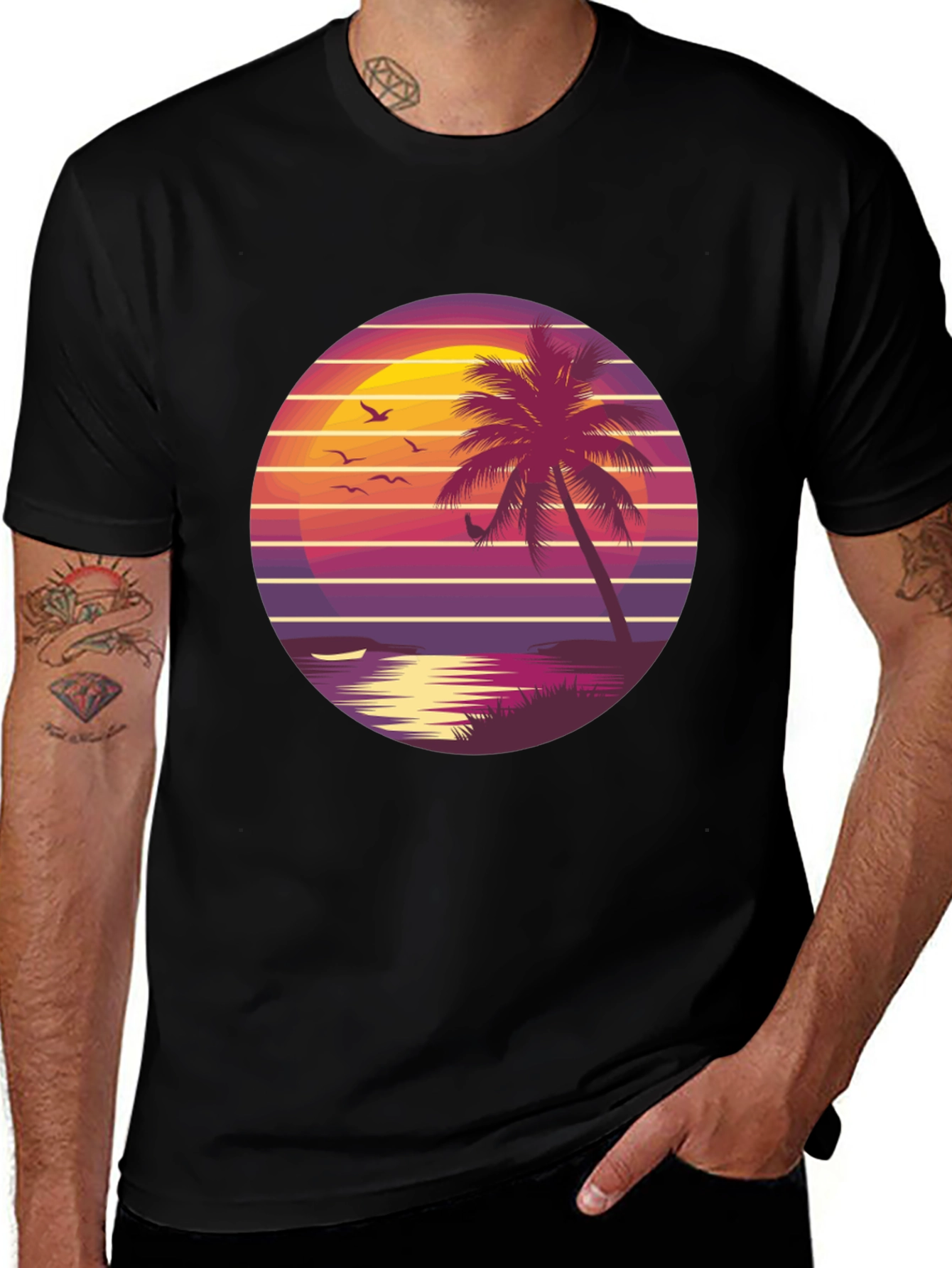 Variant 23 of Retro Sunset Palm Tree Graphic Tee