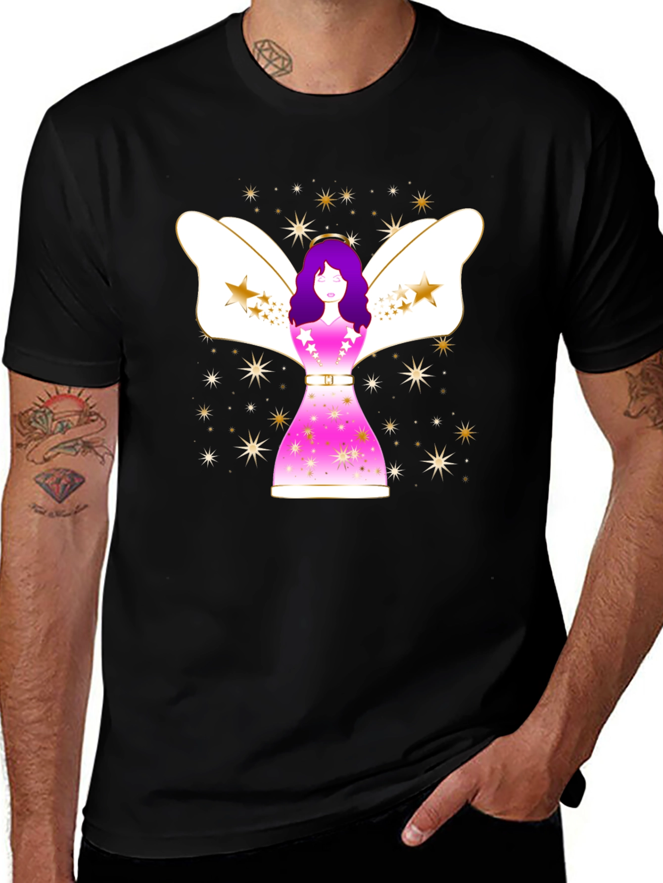 Variant 3 of Angel Star Graphic Black T-Shirt