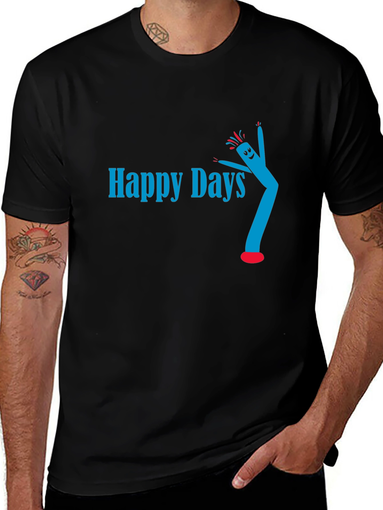 Variant 27 of Happy Days Wacky Wavy Inflatable Tube Guy Black T-Shirt
