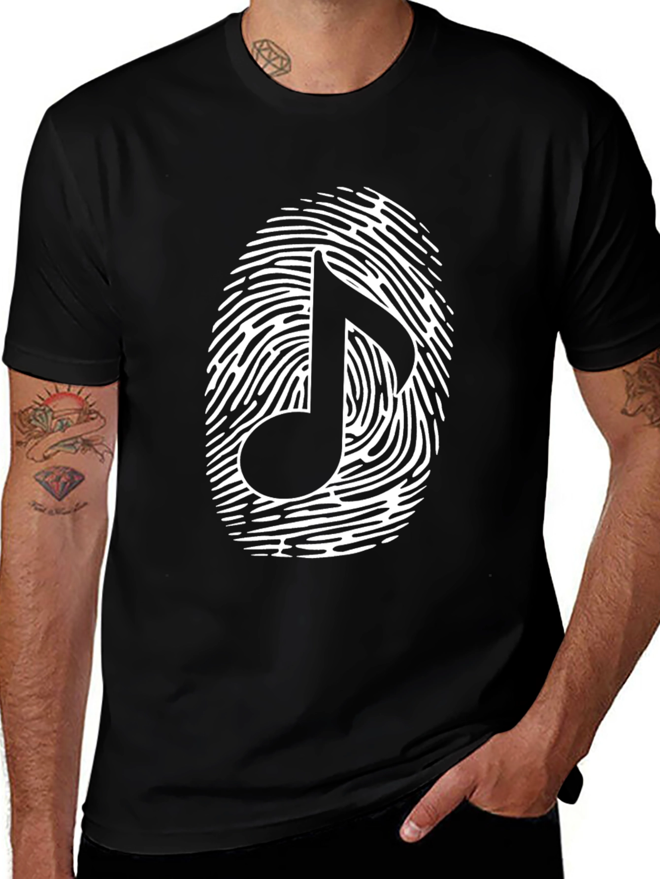 Black Musical Note Fingerprint Graphic T-Shirt - Black main image