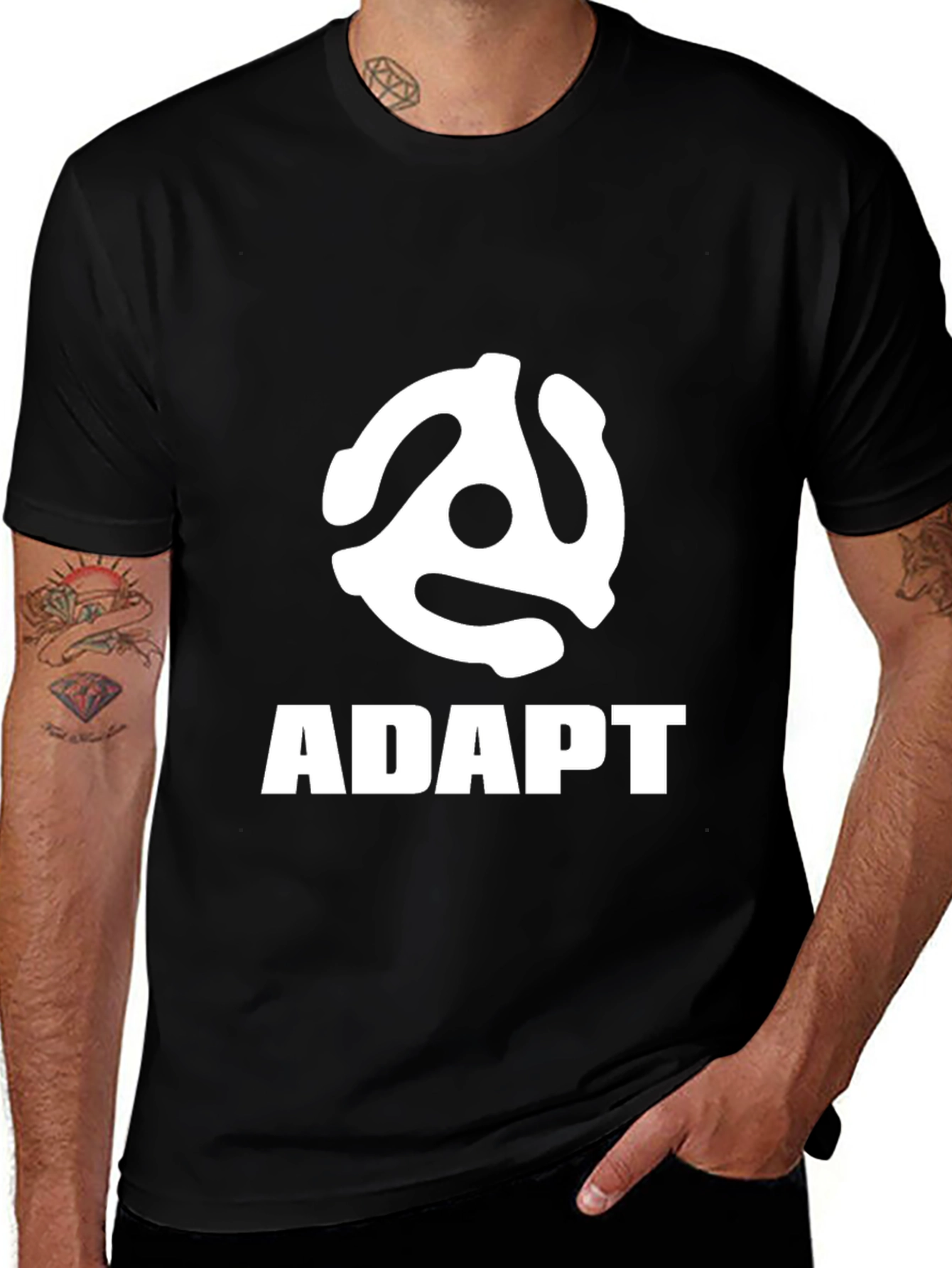Adapt Black Graphic Tee - Vinyl Record Adapter Design