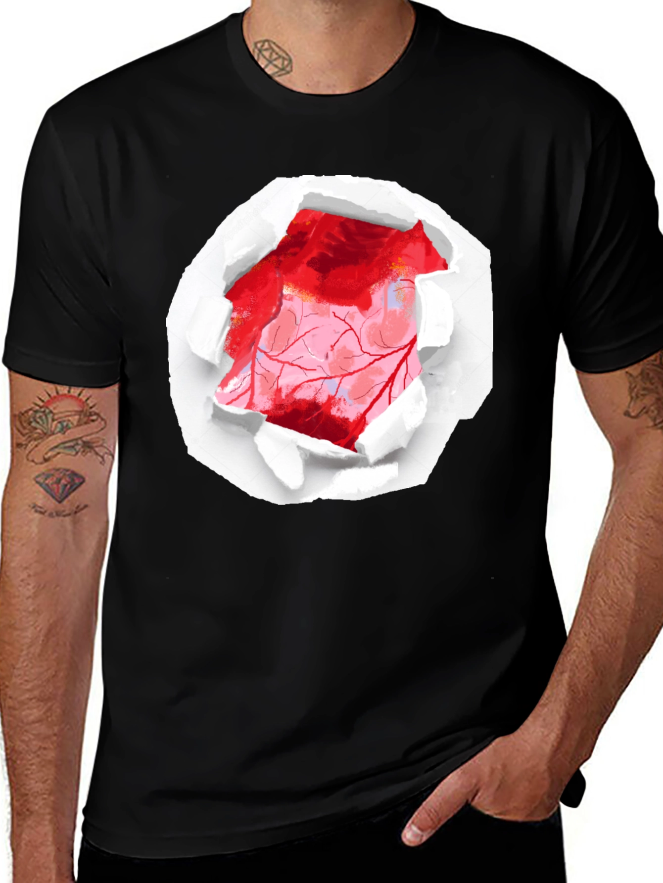 Variant 15 of Ripped Heart Graphic Black T-Shirt