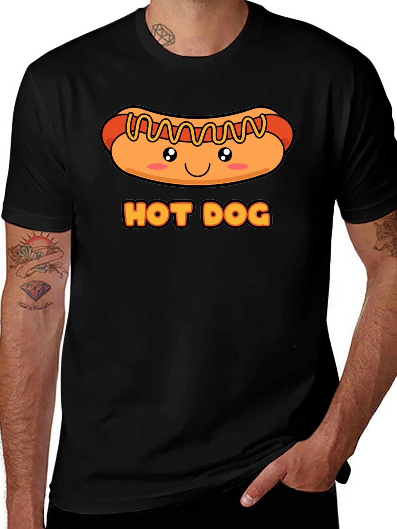 Cute Hot Dog Graphic Black T-Shirt