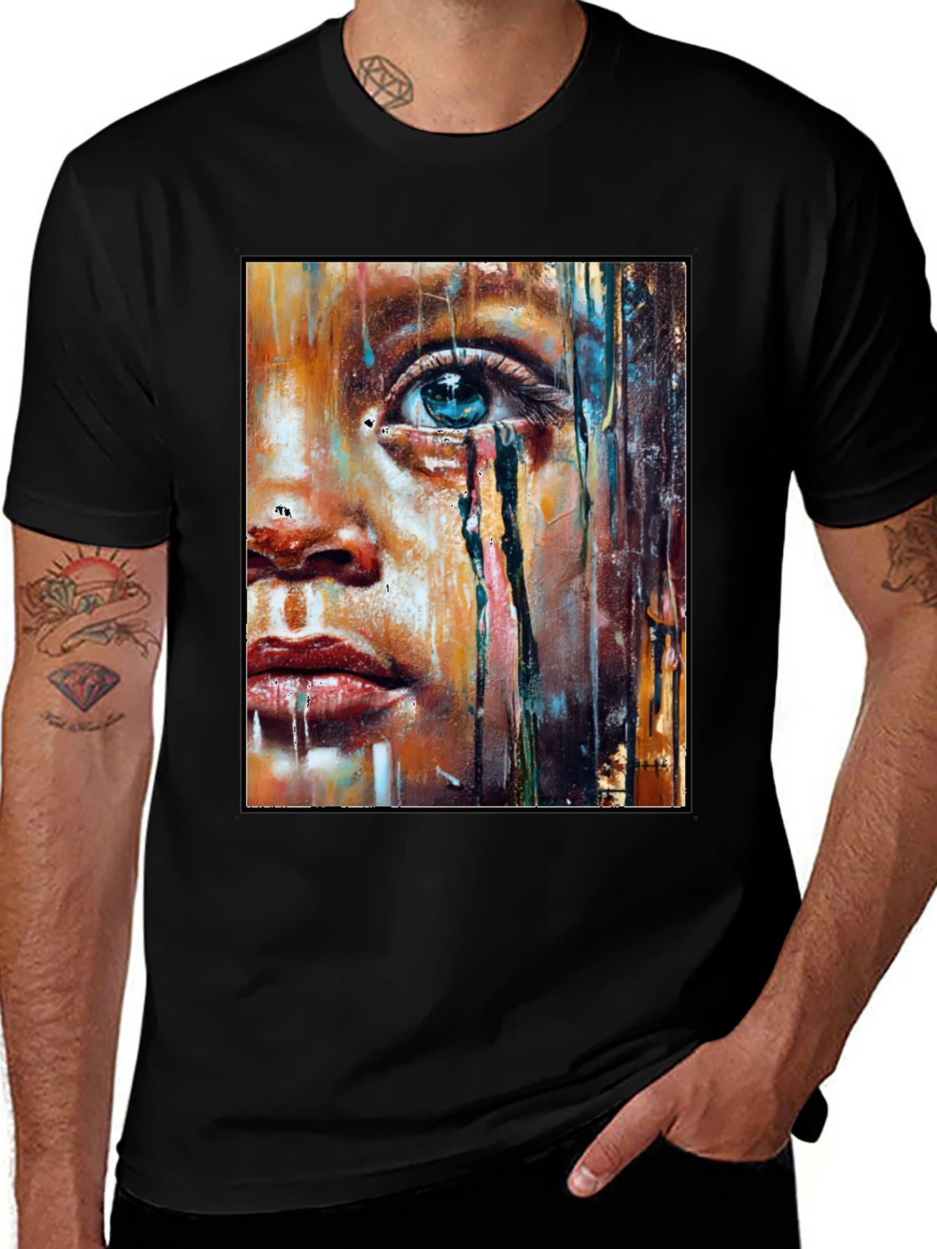 Black Artistic Portrait Graphic T-Shirt - Black main image