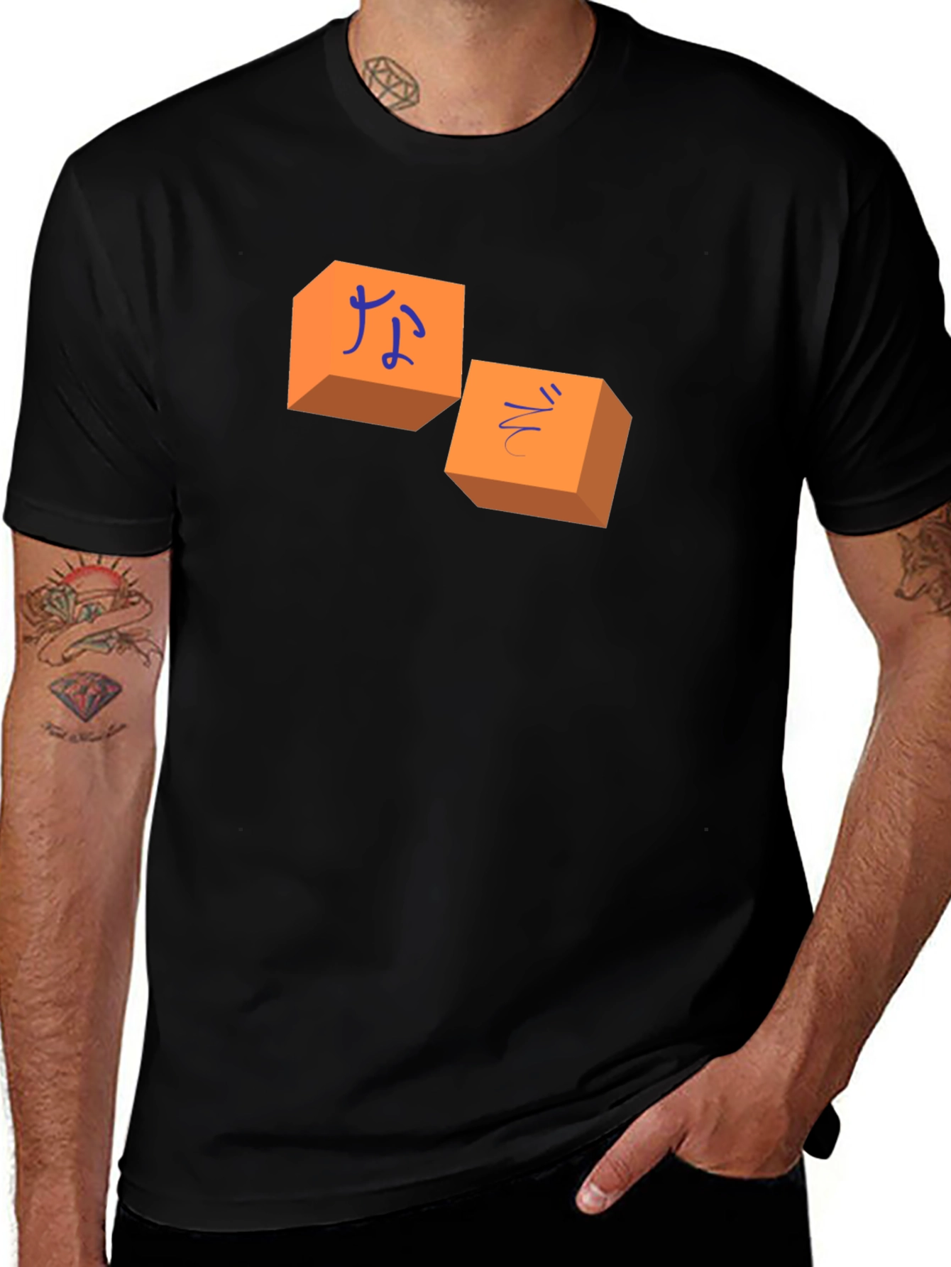 Variant 19 of Orange Anime Blocks Graphic Black T-Shirt