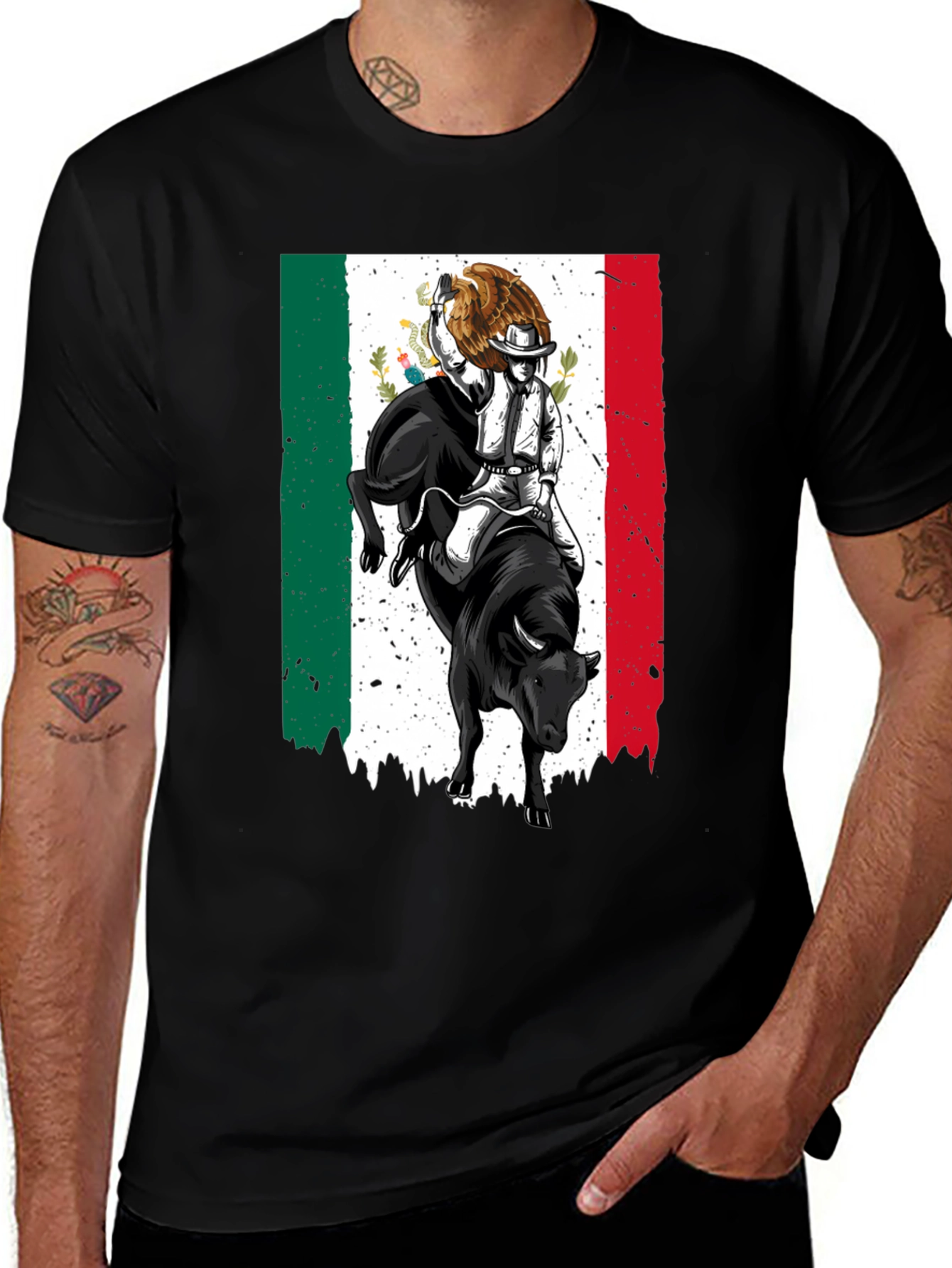 Variant 14 of Mexican Flag Bull Rider Graphic Tee