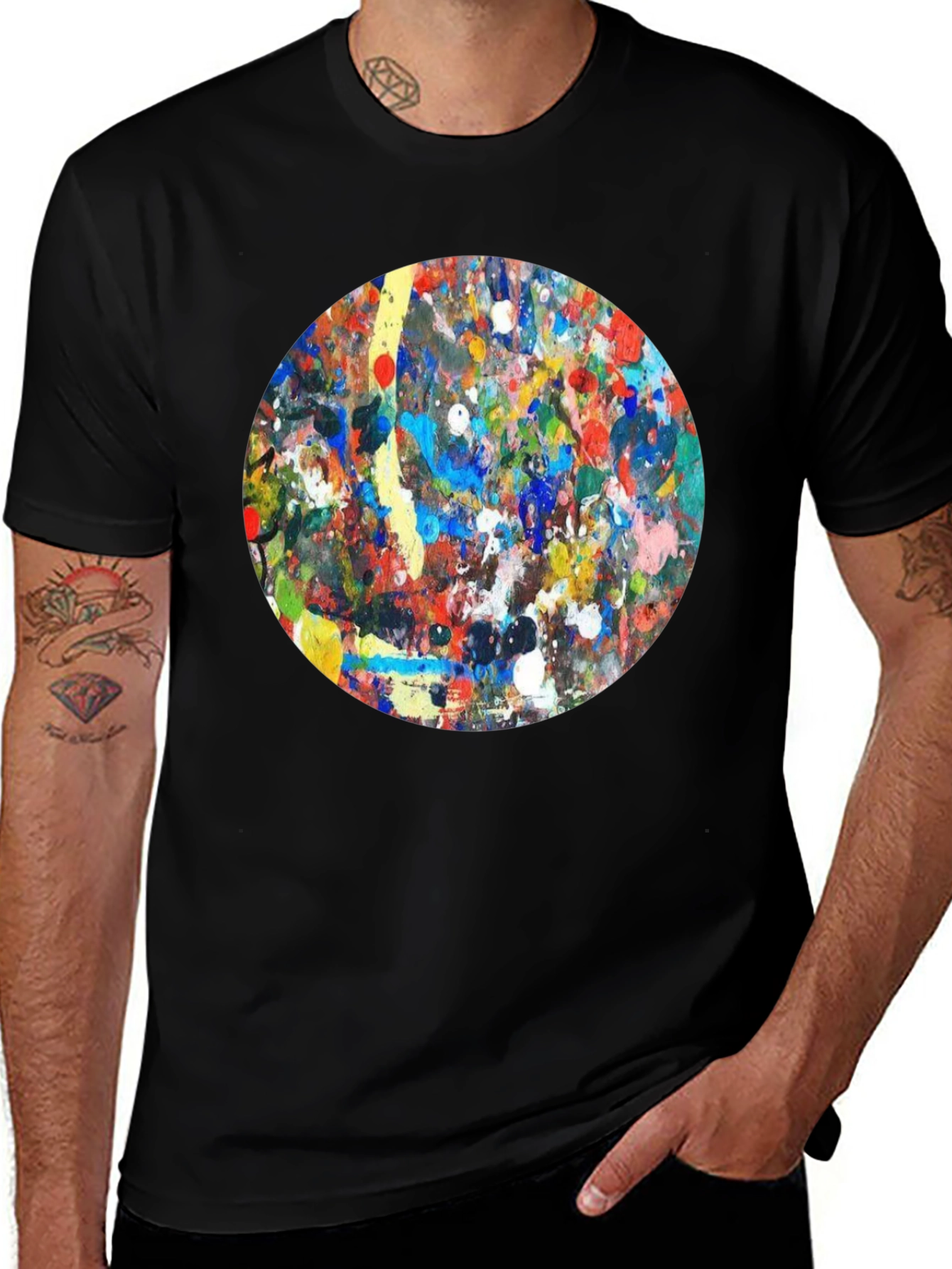 Variant 4 of Abstract Art Circle T-Shirt - Black Crew Neck Tee