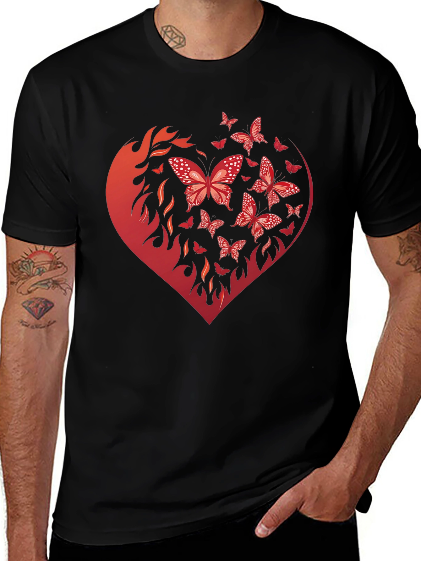 Variant 14 of Butterfly Heart Graphic Black T-Shirt