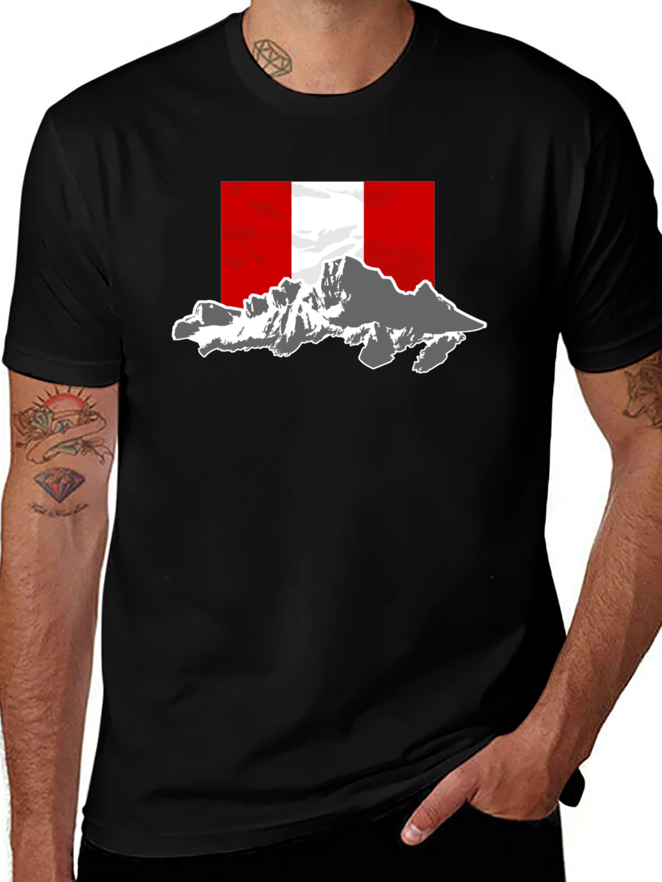 Peru Flag Mountain T-Shirt - Black