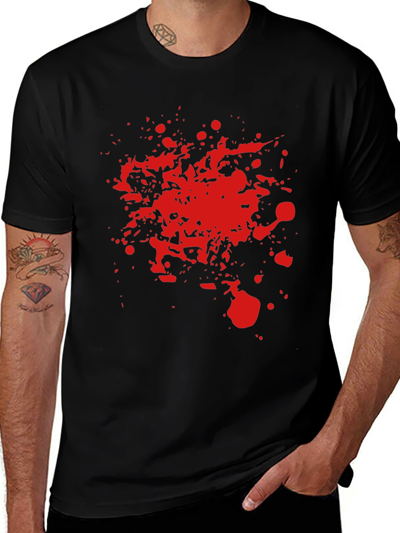 Red Splatter Graphic T-Shirt - Bold Black Tee