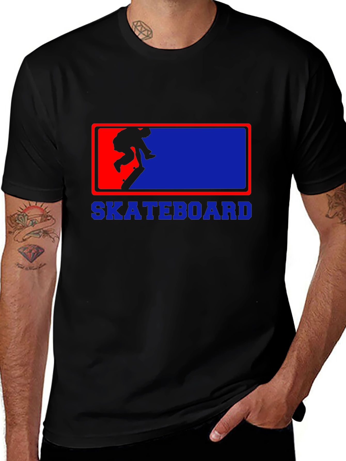 Variant 26 of Skateboard Graphic Tee - Black Cotton Blend T-Shirt