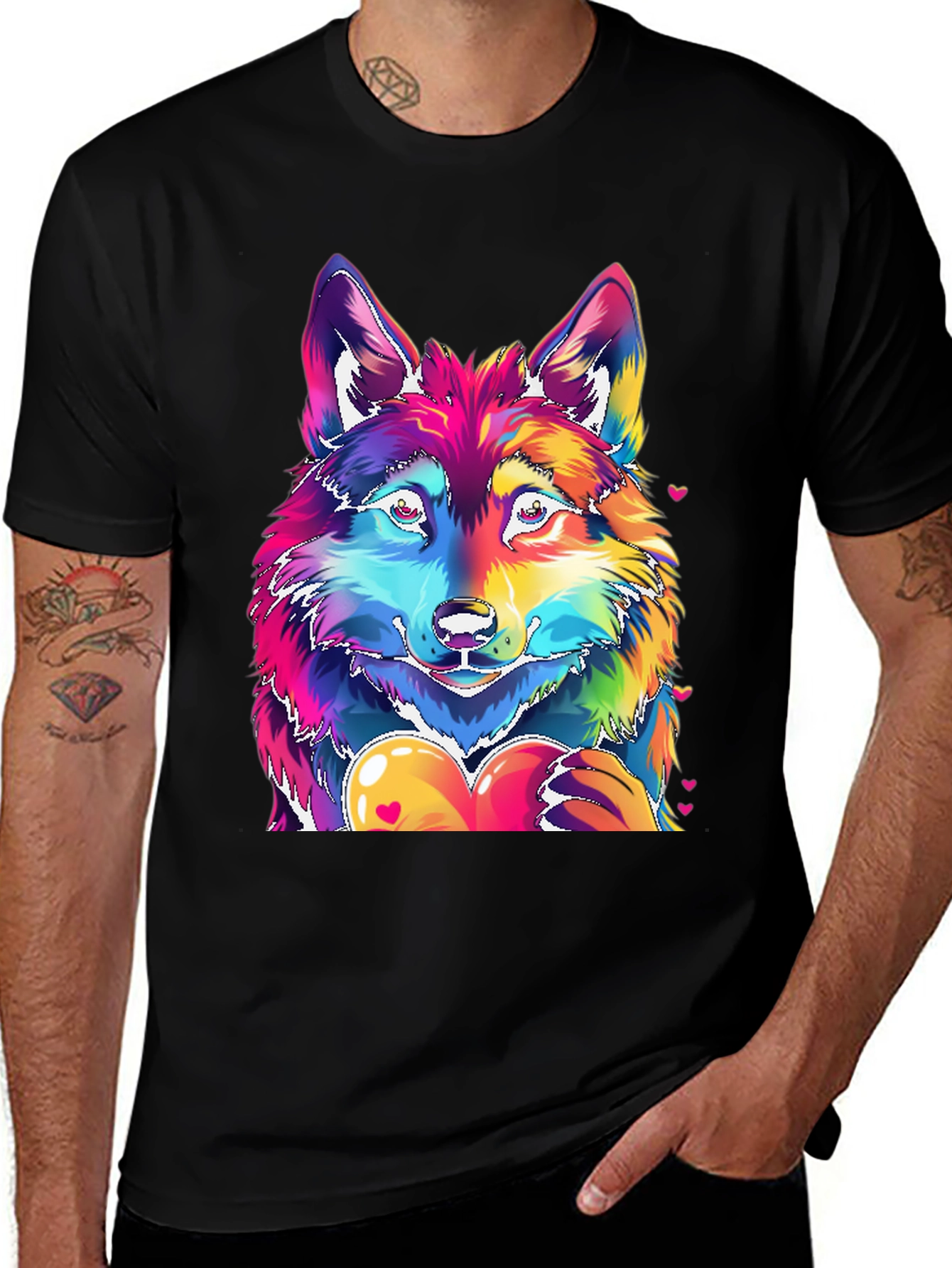Variant 30 of Vibrant Wolf Heart Graphic Tee - Unique Design