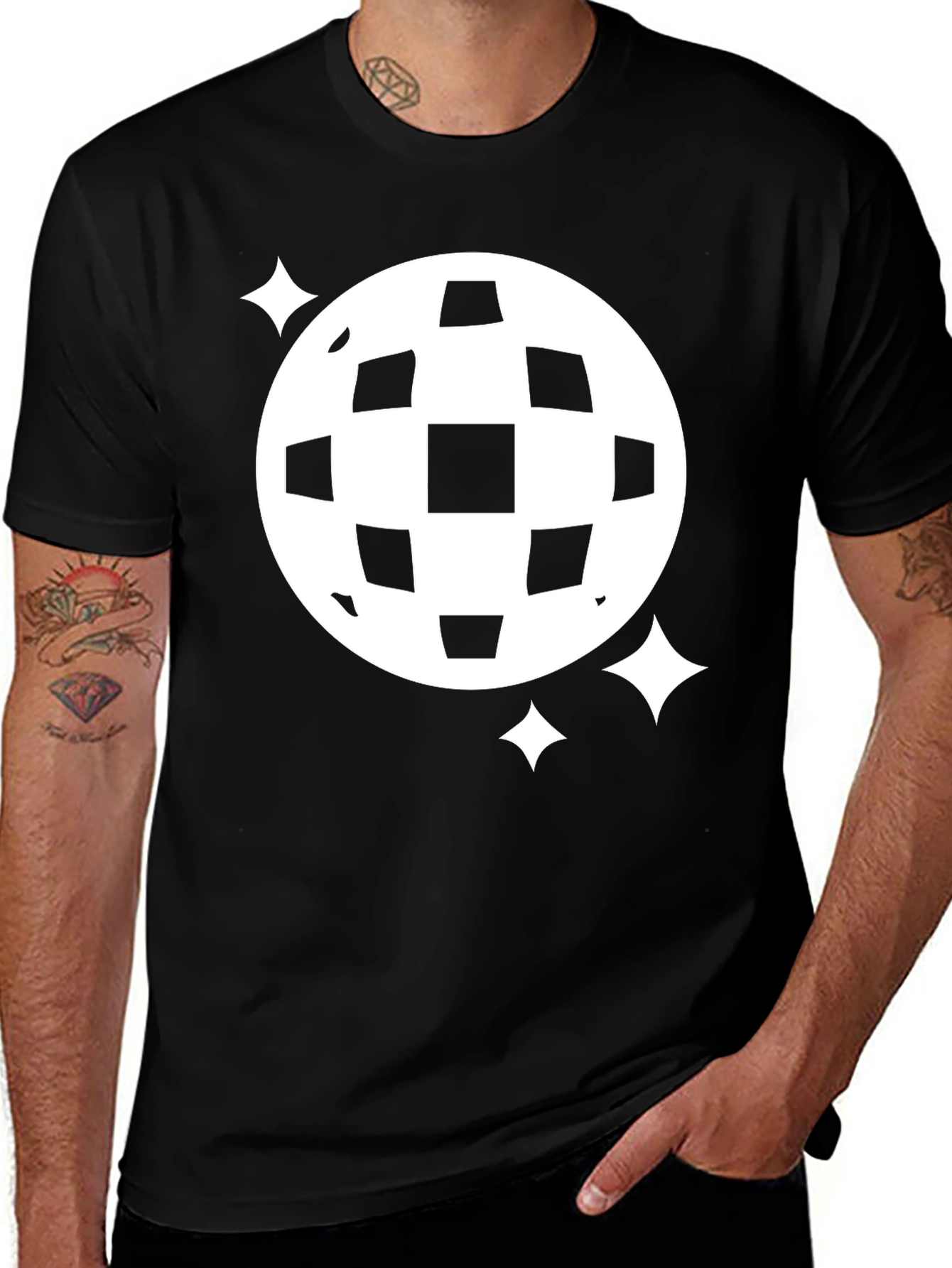 Variant 23 of Retro Disco Ball Graphic Tee - Black