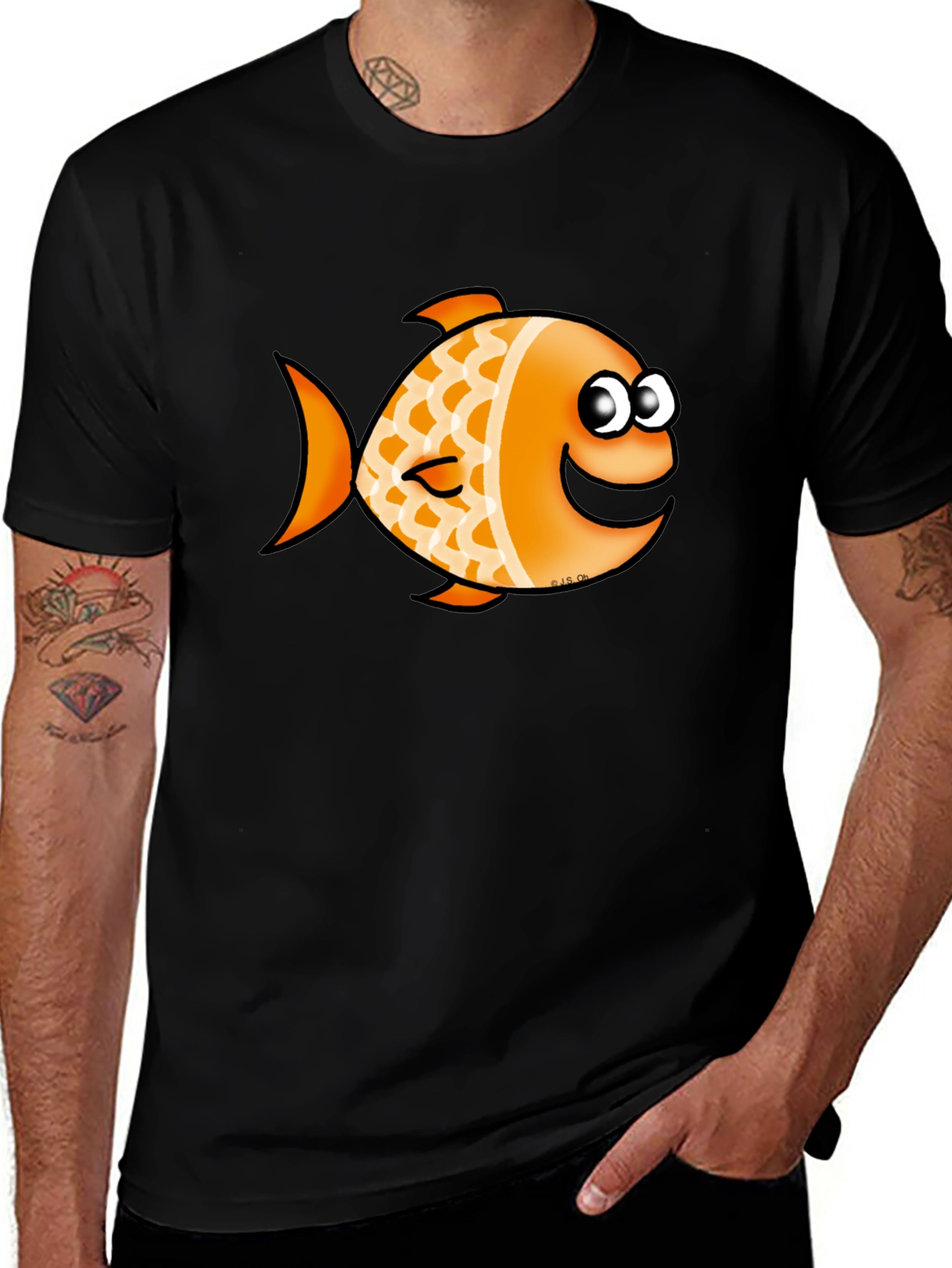 Variant 12 of Orange Cartoon Fish Graphic T-Shirt