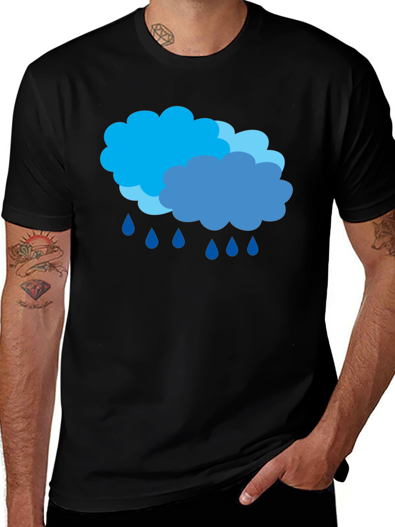 Variant 29 of Rainy Day Clouds Graphic Black T-Shirt
