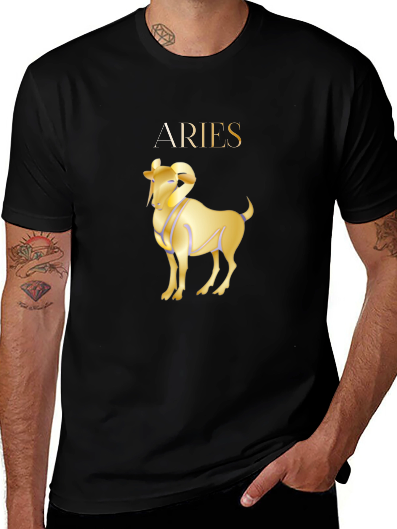 Variant 6 of Aries Zodiac Graphic Tee - Black Cotton