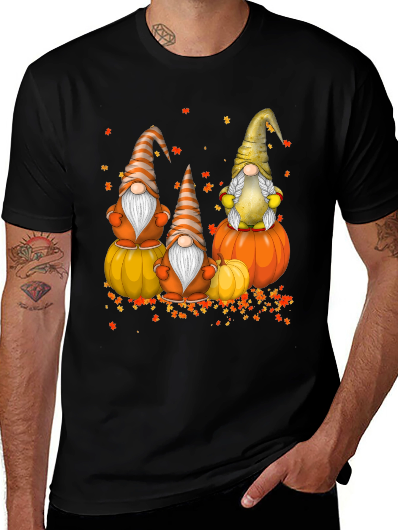 Variant 7 of Fall Gnomes on Pumpkins Graphic Tee