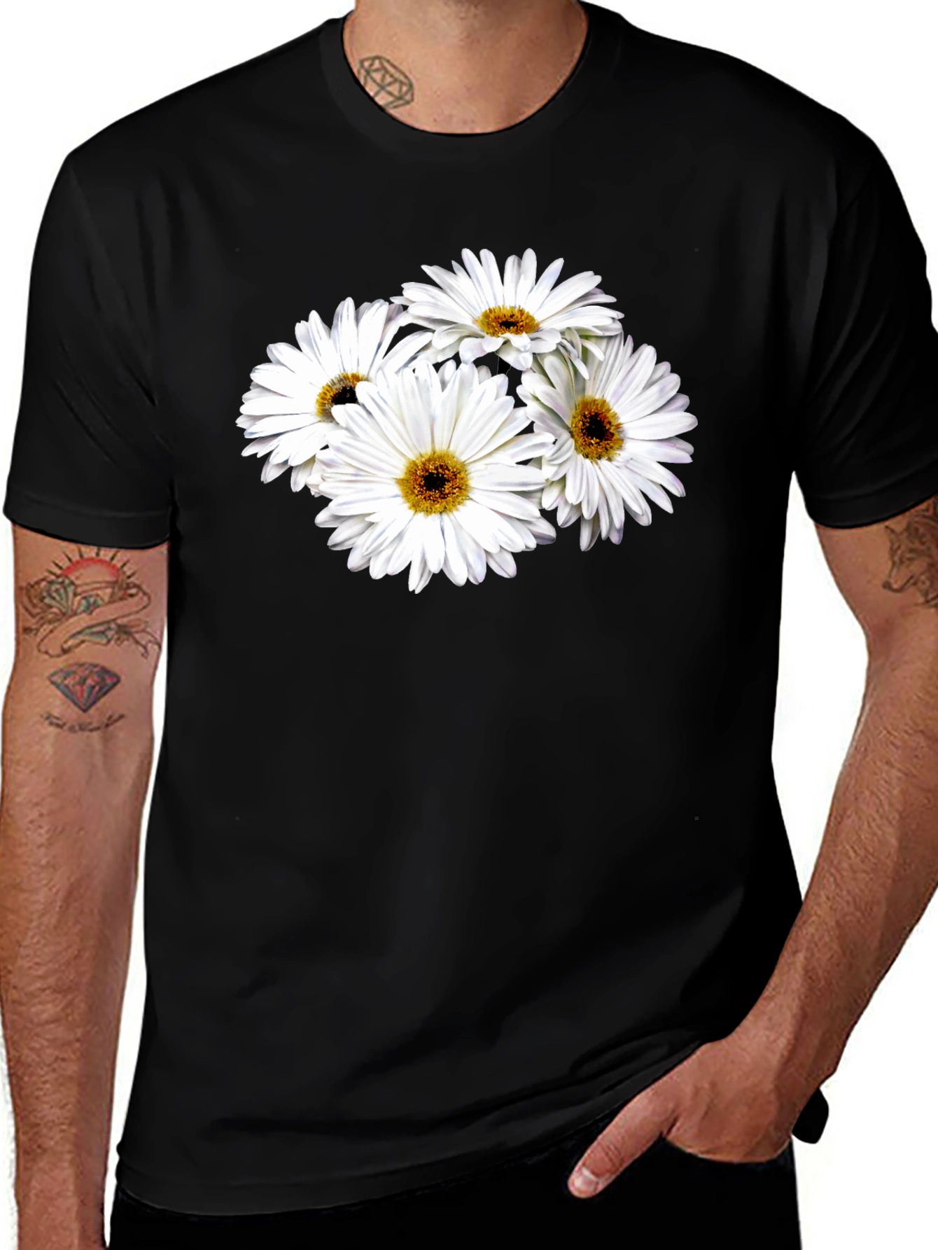 Variant 8 of Daisy Flower Graphic Black T-Shirt