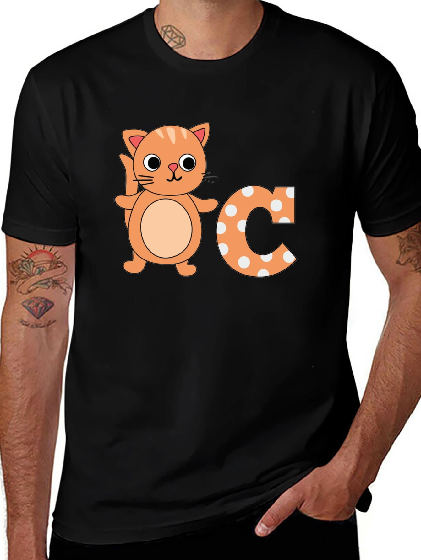 Variant 18 of Cat 'C' Graphic Black T-Shirt