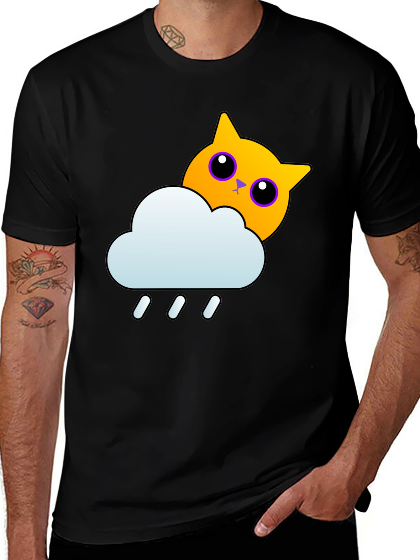 Variant 12 of Rainy Cat Graphic Tee - Black T-Shirt