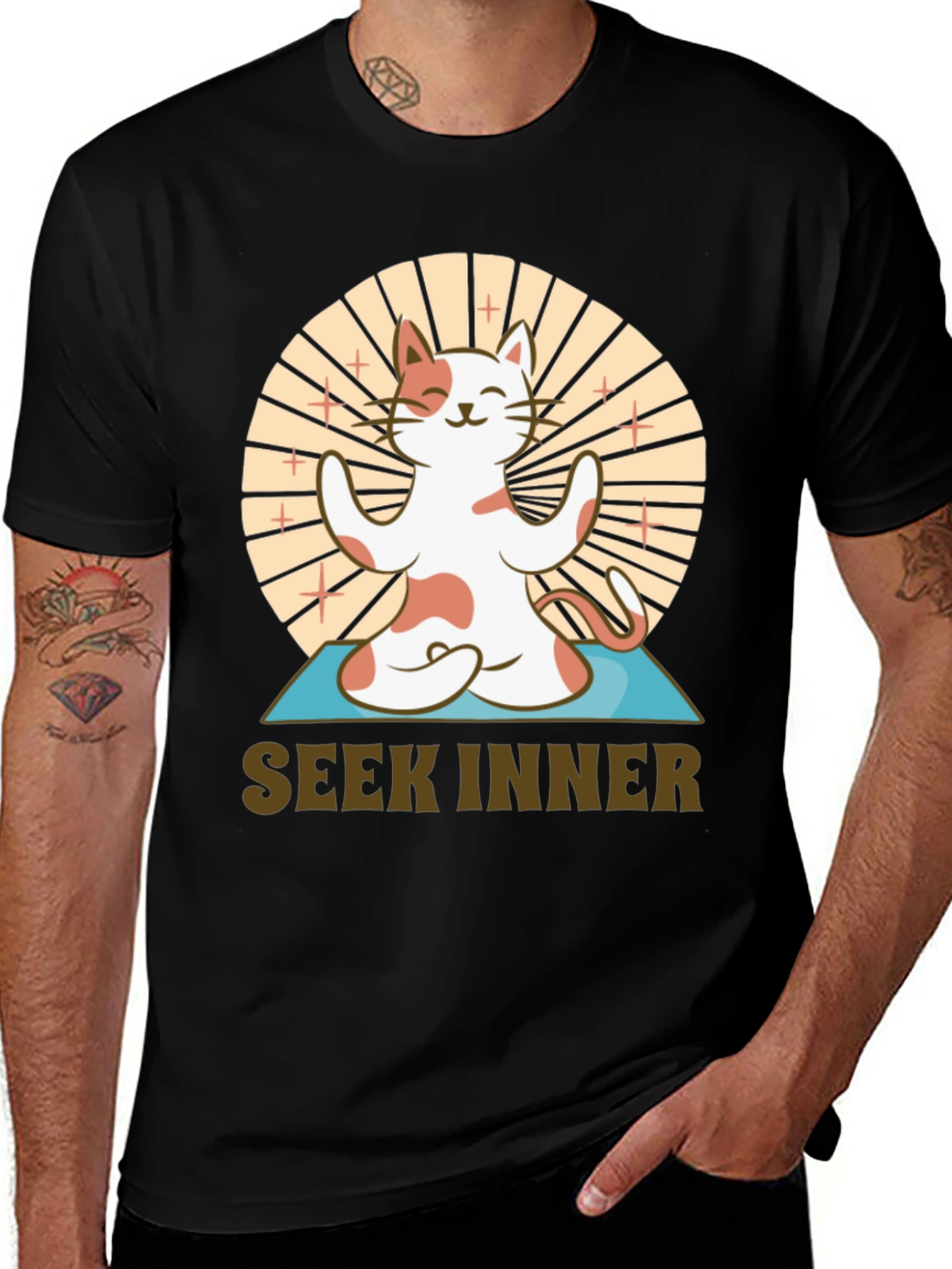 Variant 17 of Seek Inner Peace Yoga Cat Graphic T-Shirt