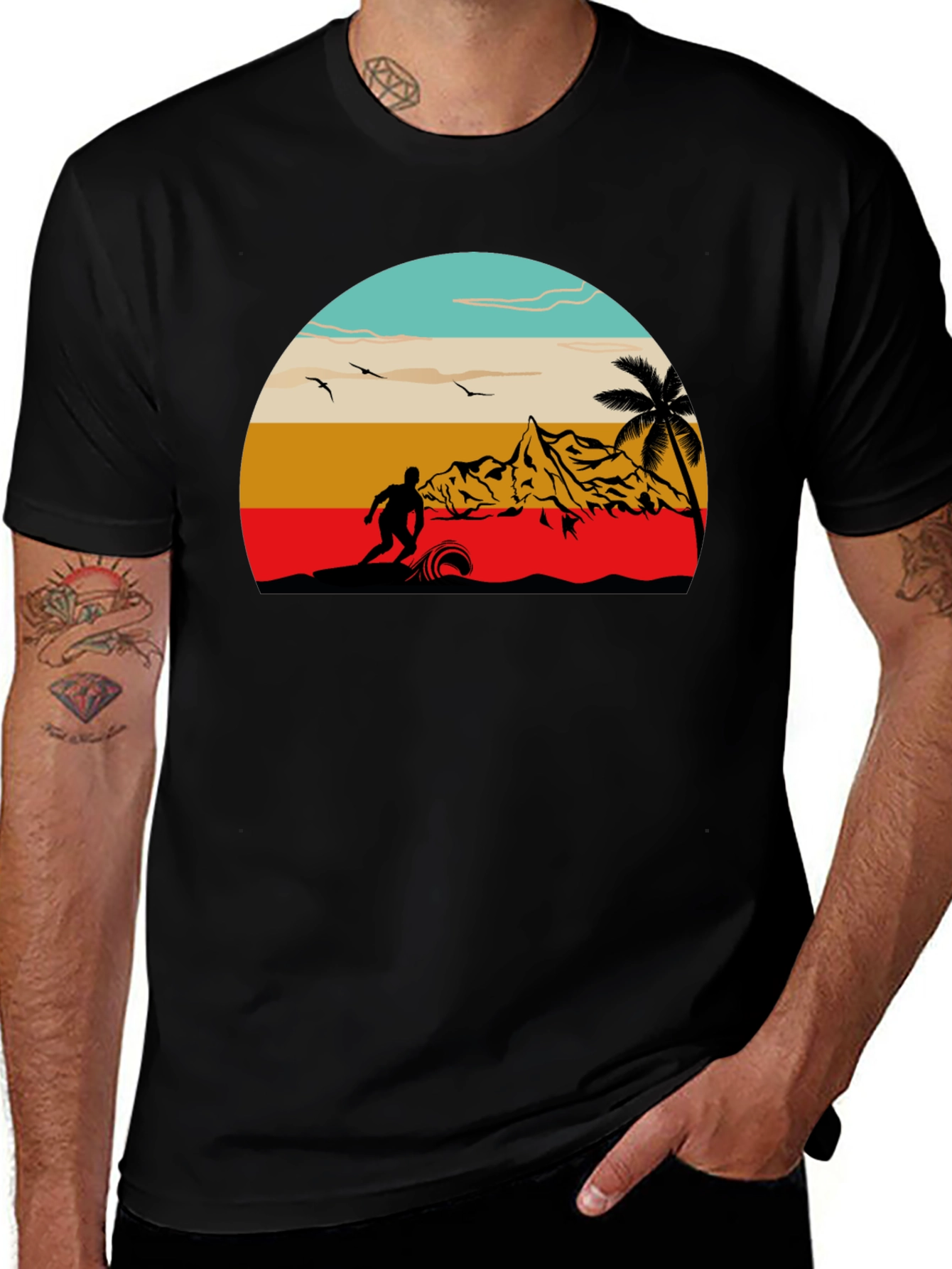 Variant 19 of Retro Surf Scene Black T-Shirt