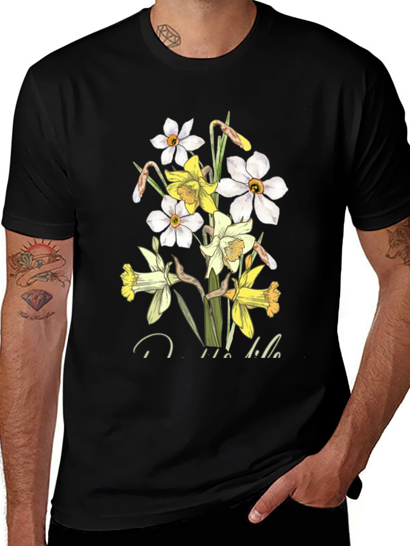 Variant 14 of Floral Daffodil Graphic Print Black T-Shirt