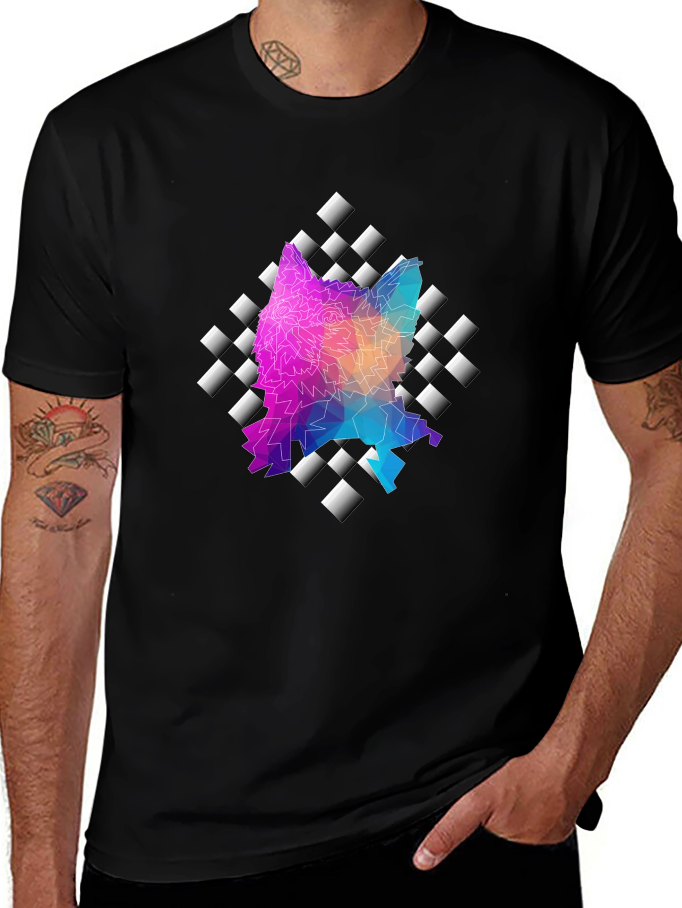 Variant 28 of Geometric Wolf T-Shirt - Modern Art Tee