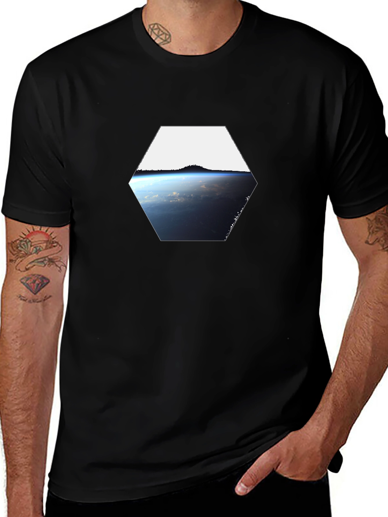 Variant 4 of Earth View Hexagon Black T-Shirt