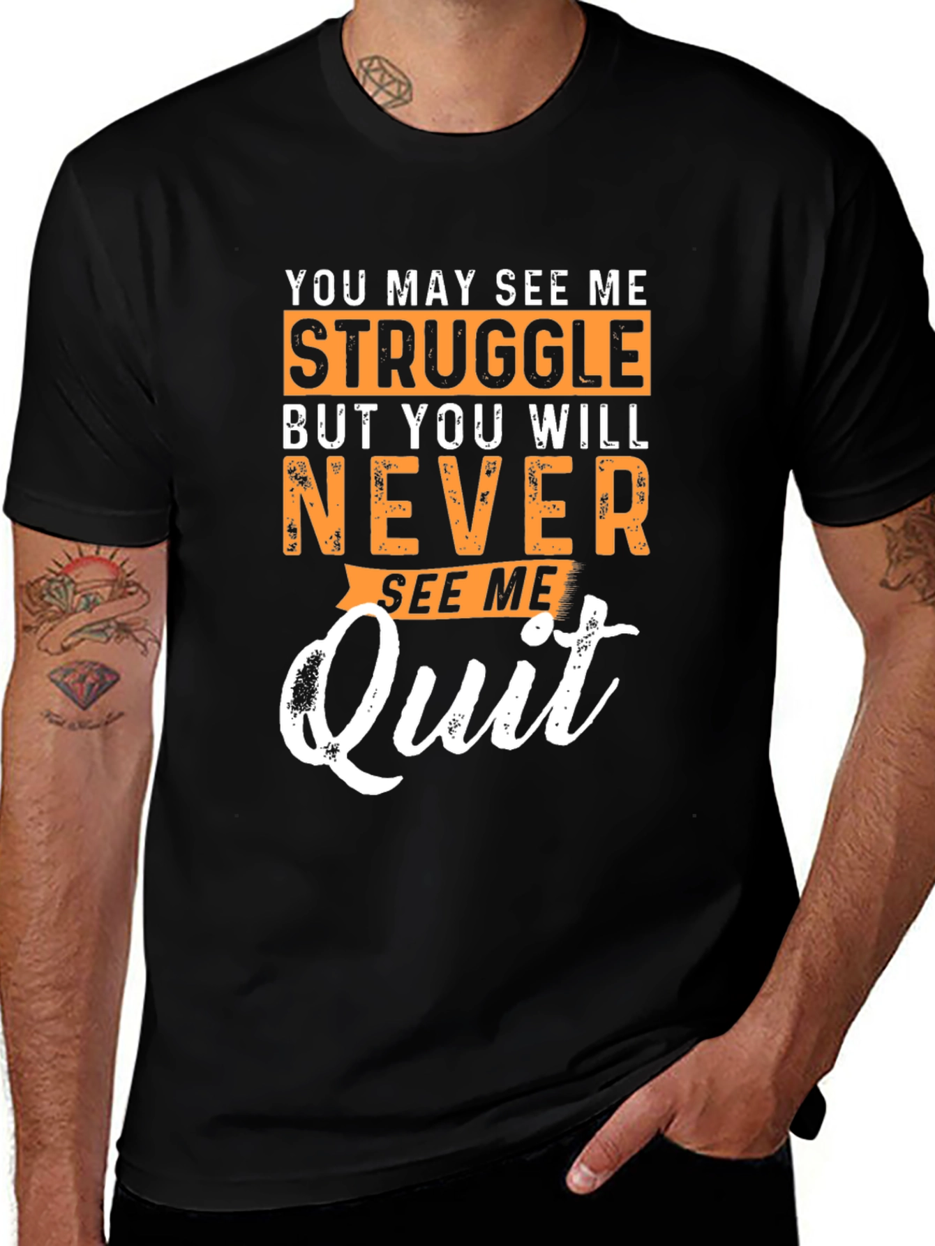 Variant 24 of Struggle Never Quit Graphic Tee - Black Cotton T-Shirt
