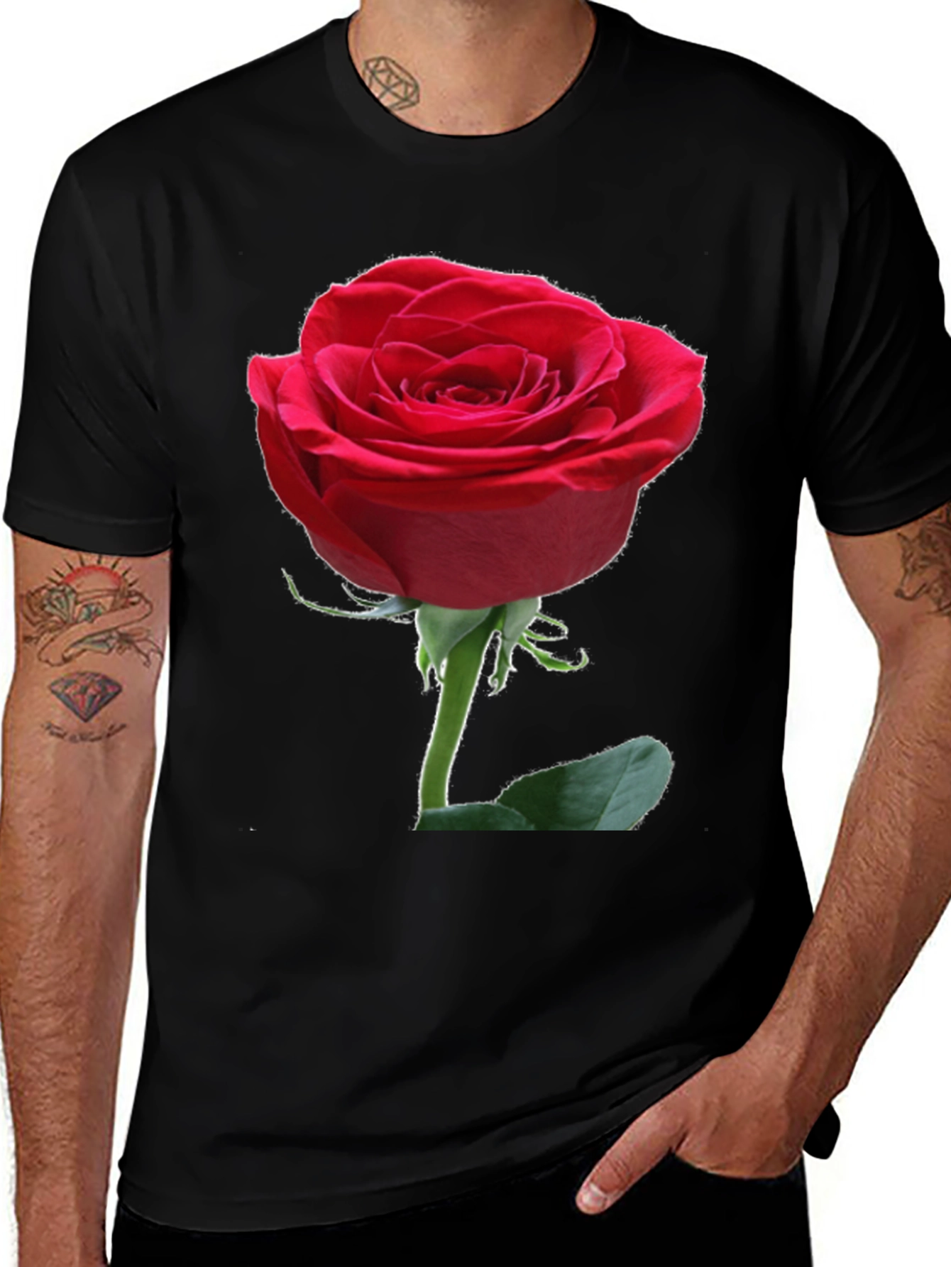 Red Rose Graphic Black T-Shirt