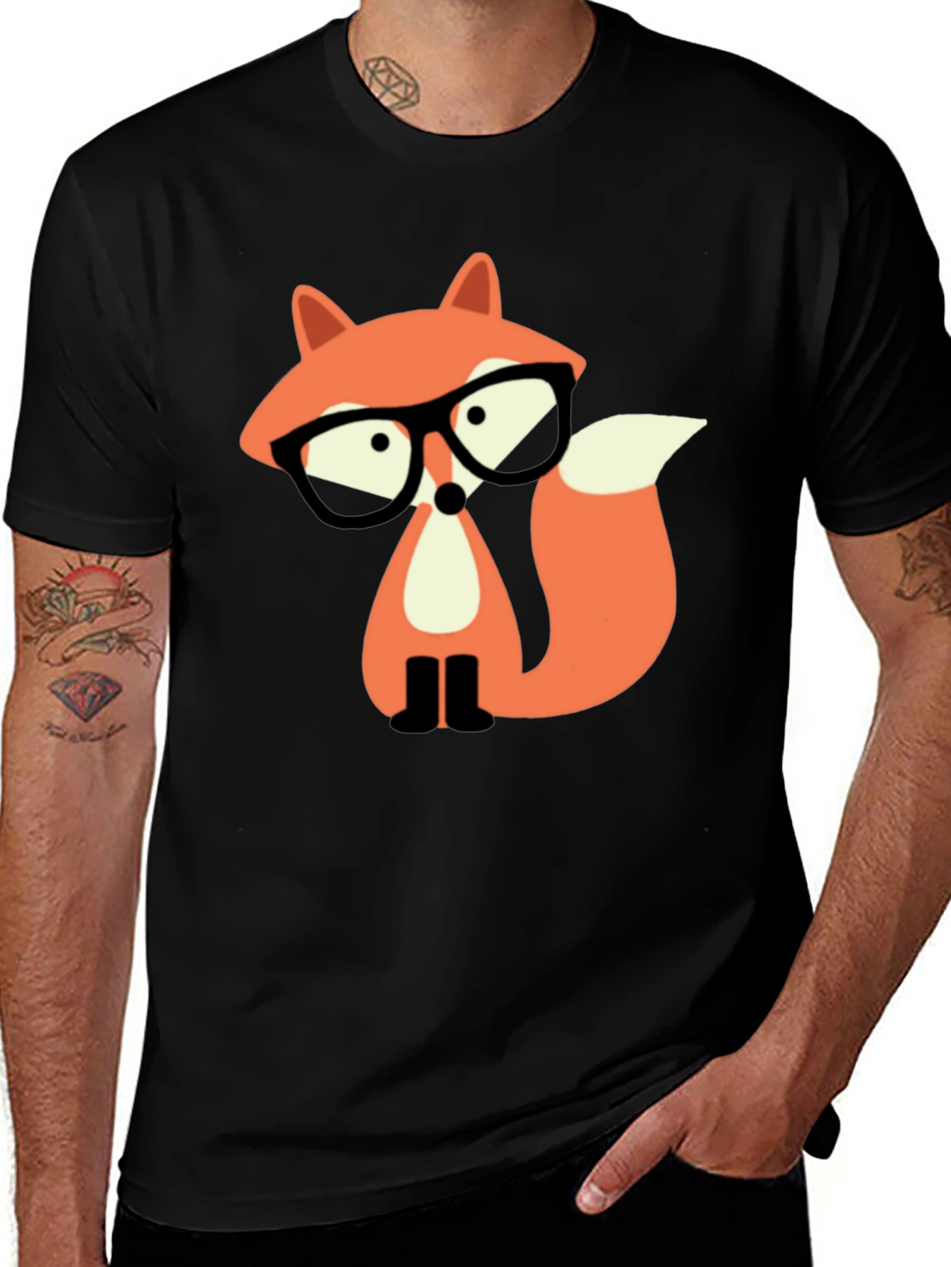 Variant 22 of Fox with Glasses Graphic Tee - Black