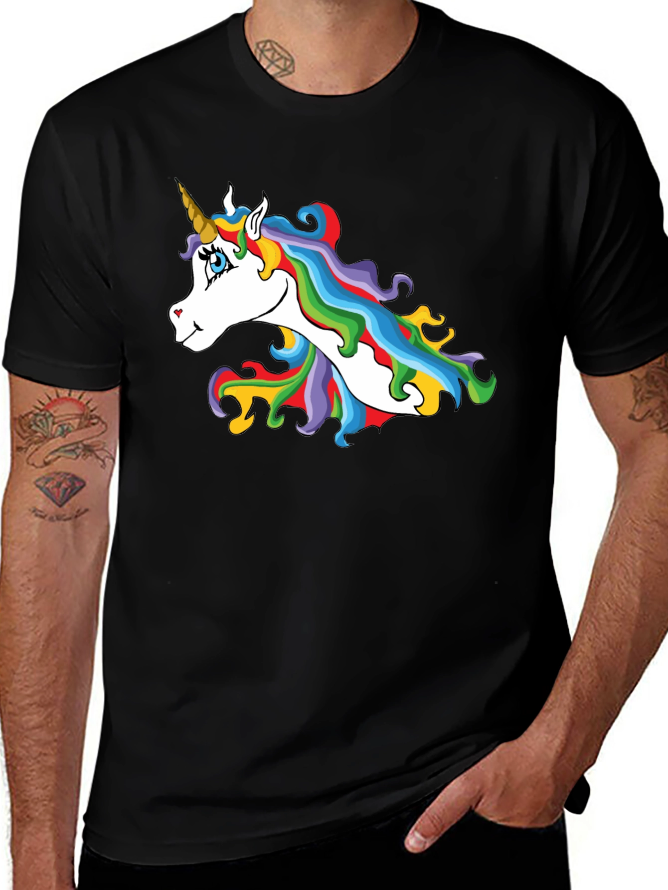 Variant 12 of Unicorn Graphic Tee - Rainbow Mane Black T-Shirt