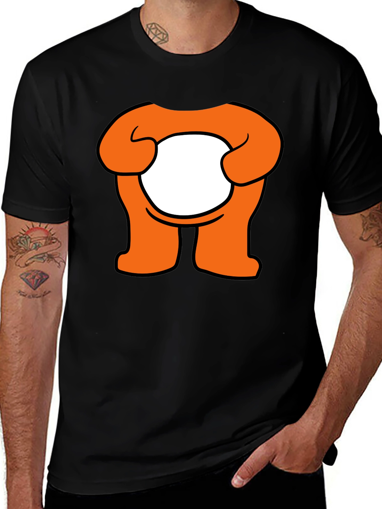 Variant 7 of Orange Cartoon Character Graphic Black T-Shirt