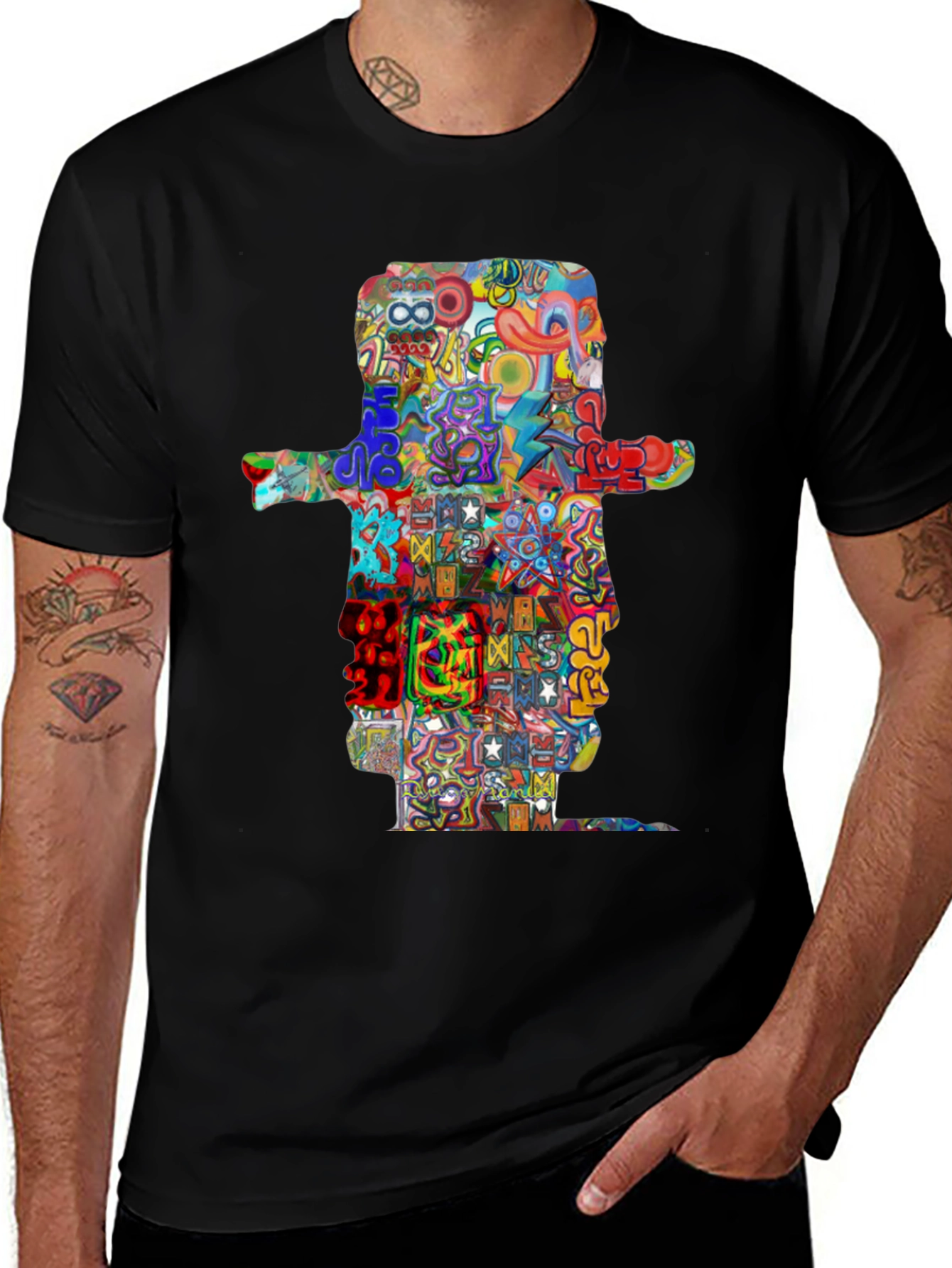 Variant 17 of Abstract Art Graphic Print Black T-Shirt
