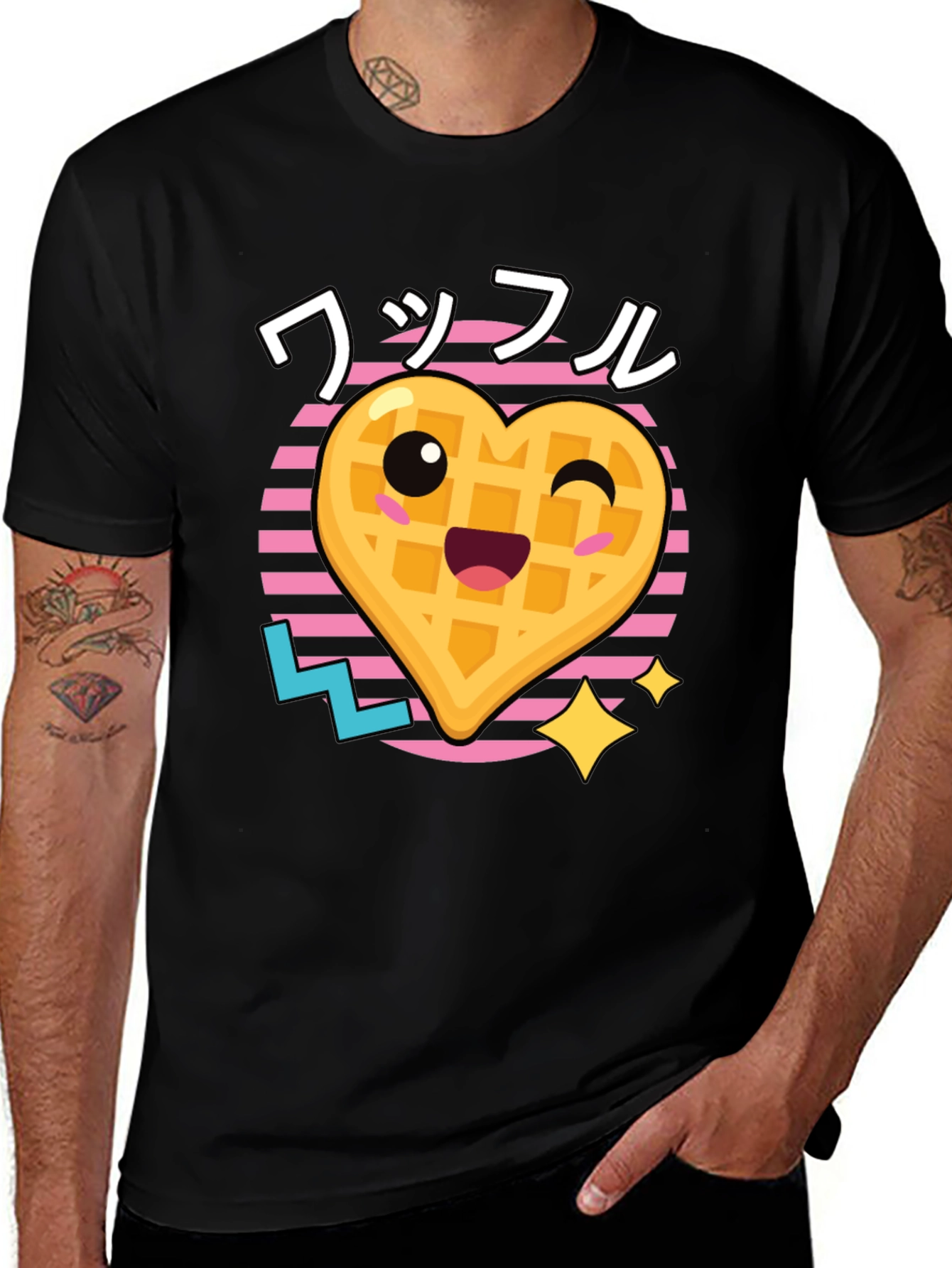 Black Kawaii Waffle T-Shirt - Trendy Graphic Tee main image