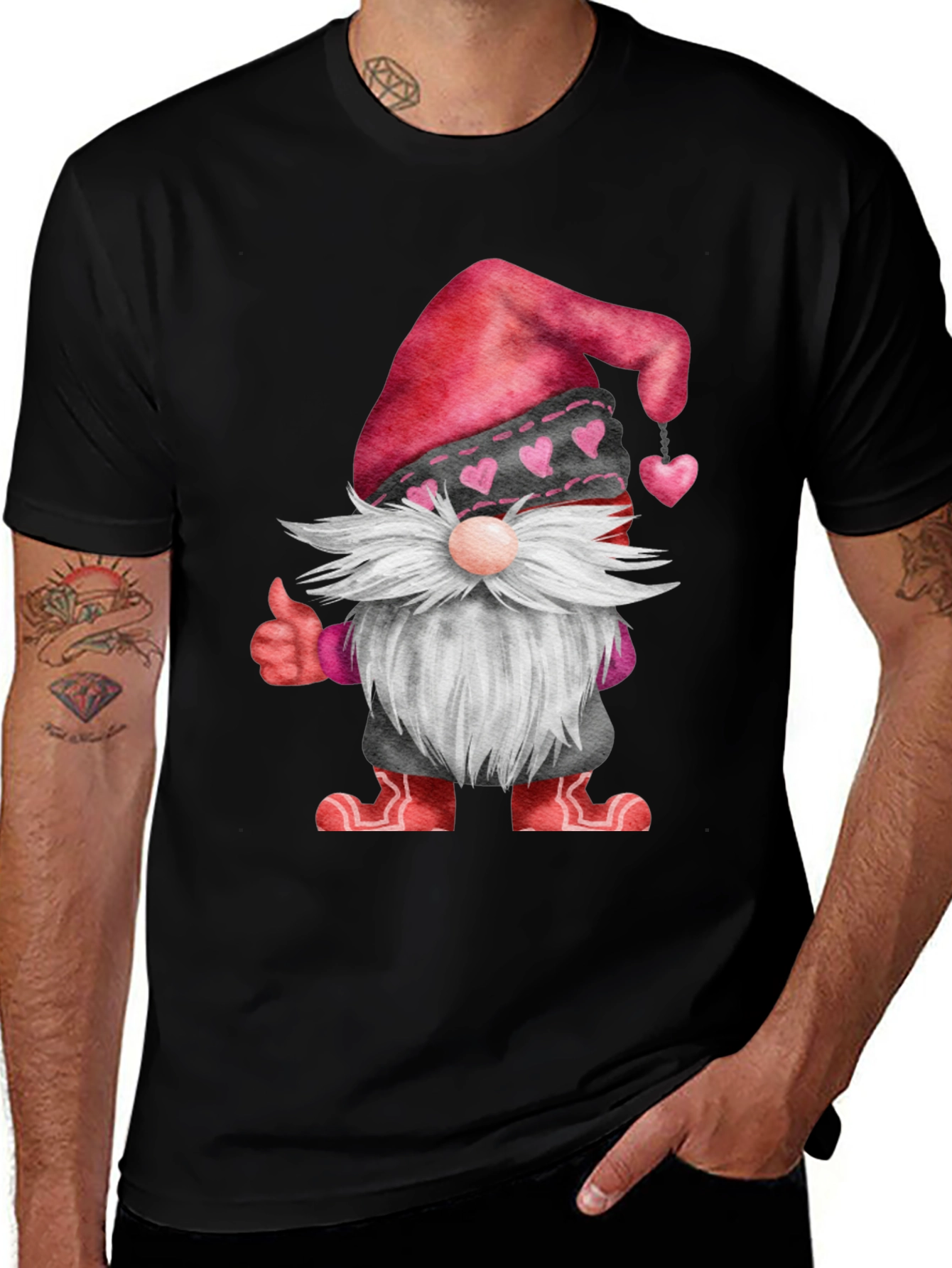 Variant 30 of Valentine Gnome Graphic Tee - Men's Black T-Shirt