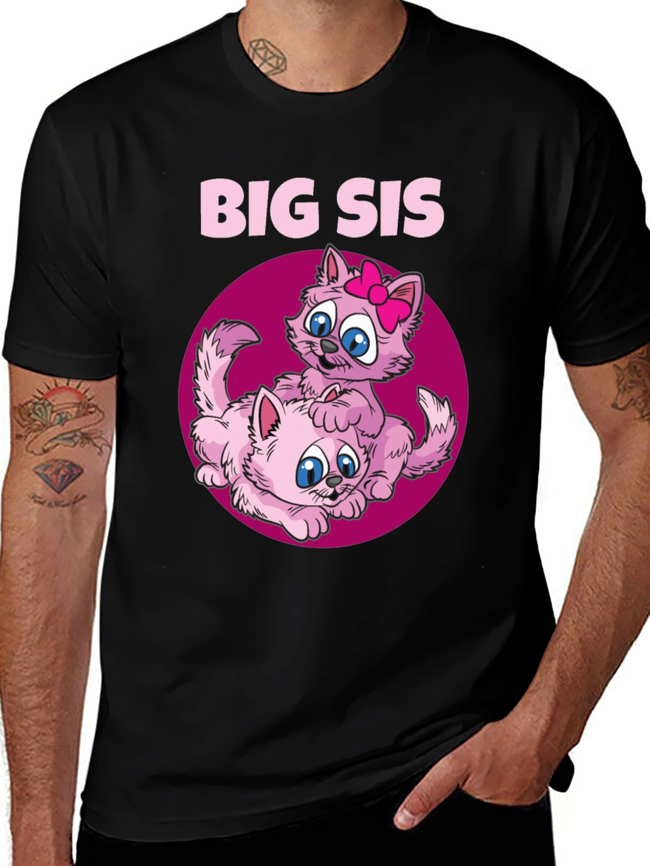 Big Sis Kitty T-Shirt Cute Pink Kitten Tee