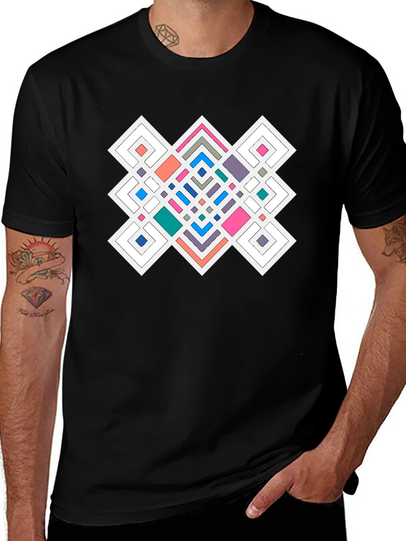 Variant 30 of Geometric Pattern Black T-Shirt